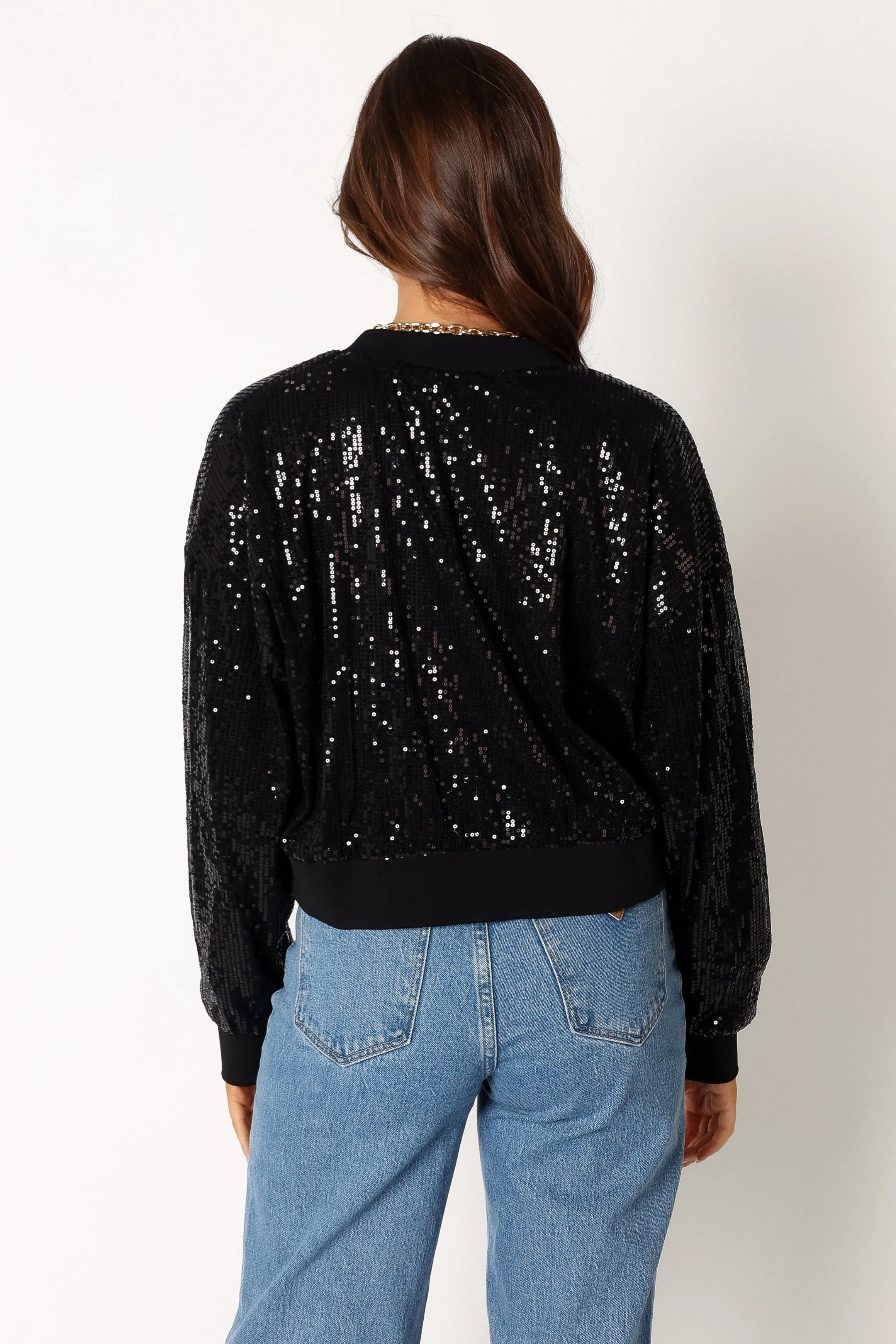 Stevie Sequin Bomber Jacket - Black sold by Petal & Pup product image thumbnail 4