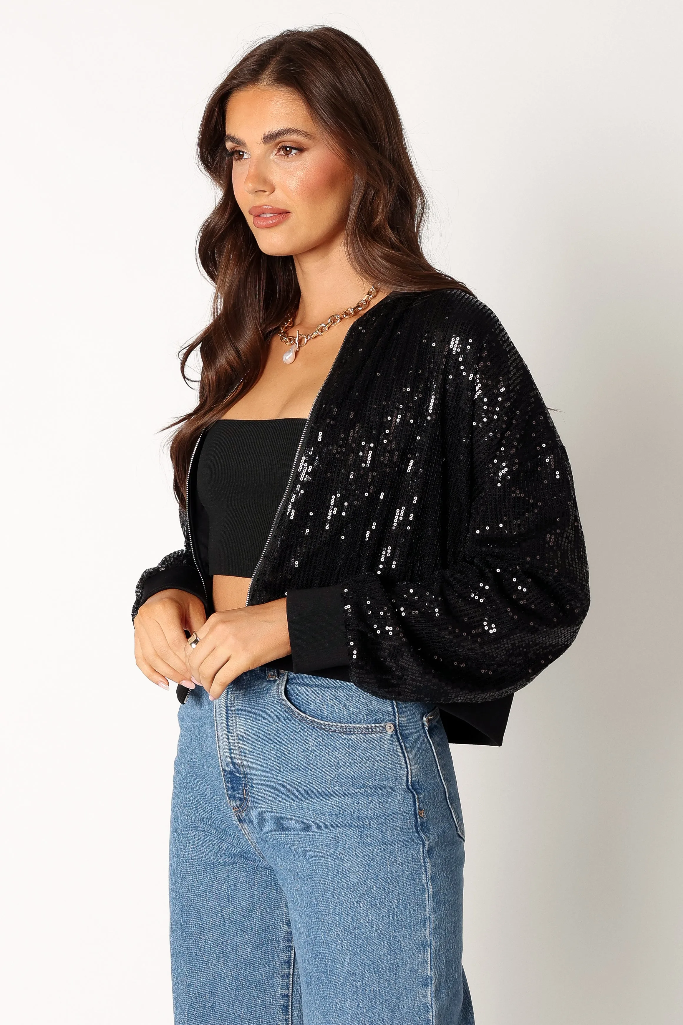 Stevie Sequin Bomber Jacket - Black sold by Petal & Pup product image thumbnail 3