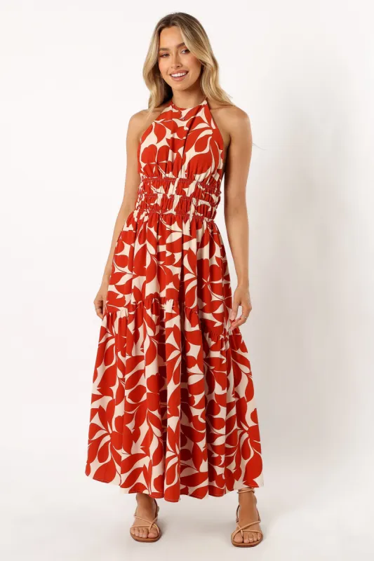Maha Halterneck Maxi Dress - Tan Floral sold by Petal & Pup