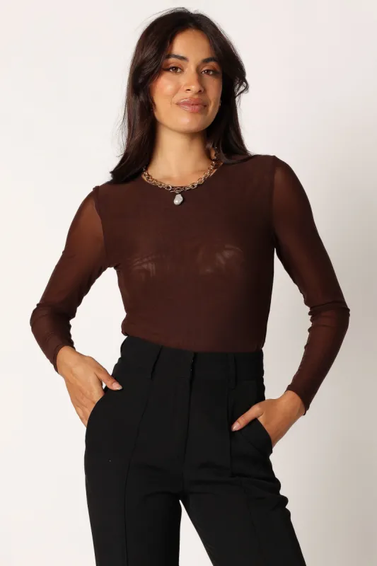 Kellie Mesh Long Sleeve Bodysuit - Brown sold by Petal & Pup