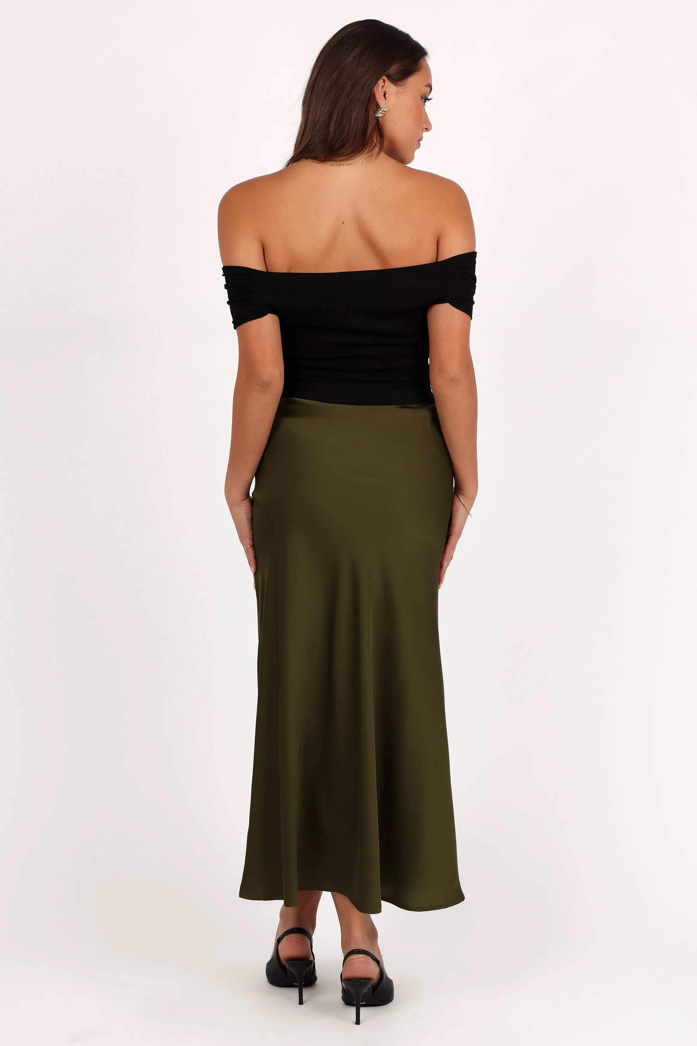 Nellie Satin Midi Skirt - Olive sold by Petal & Pup product image thumbnail 4