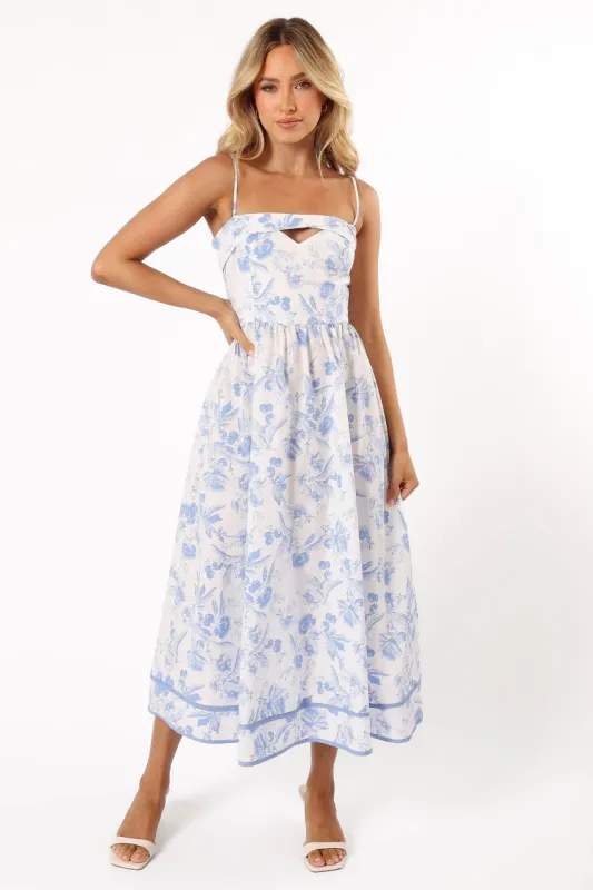 Flora Midi Dress - Blue Floral sold by Petal & Pup