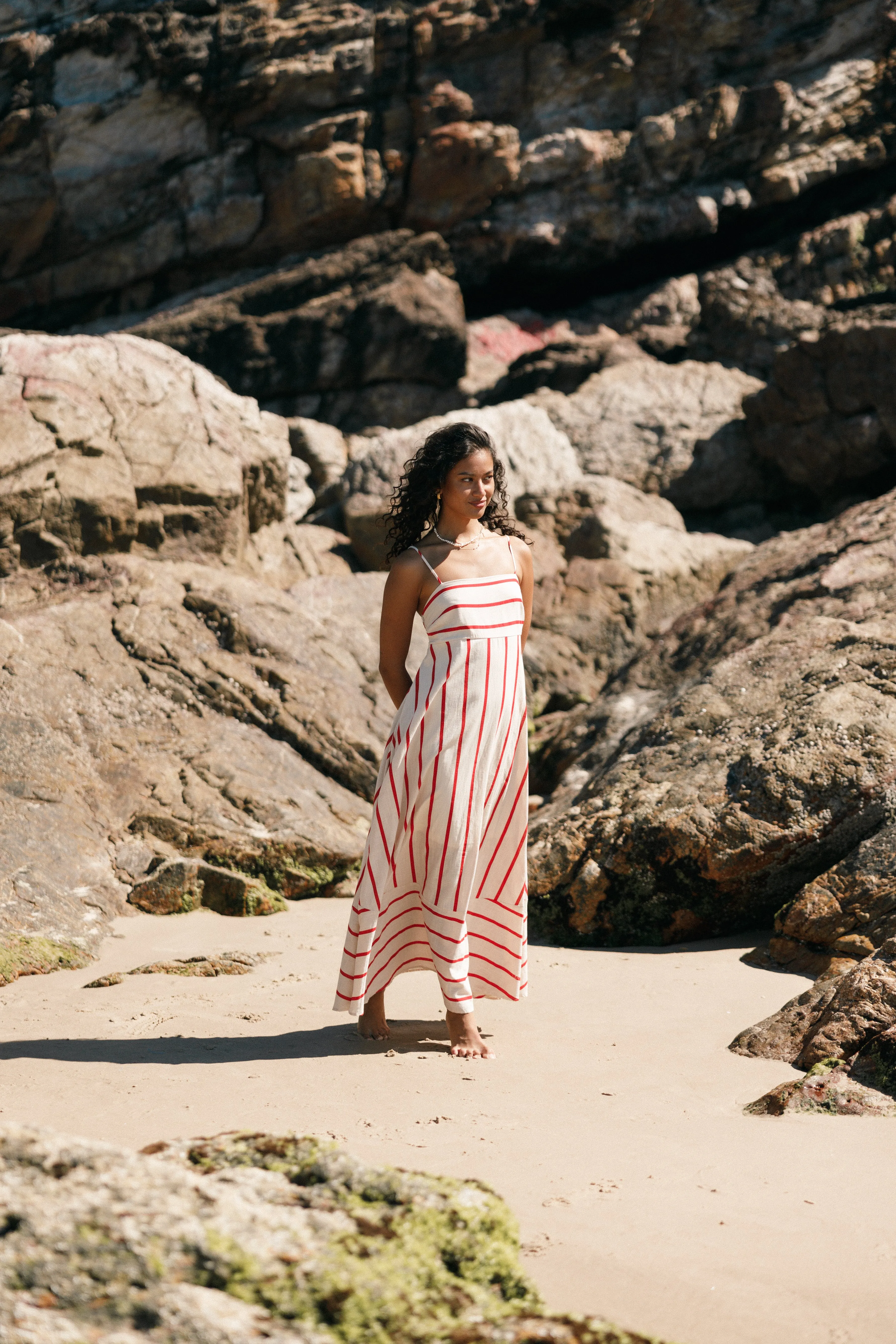 Brea Maxi Dress - Cream Stripe sold by Petal & Pup