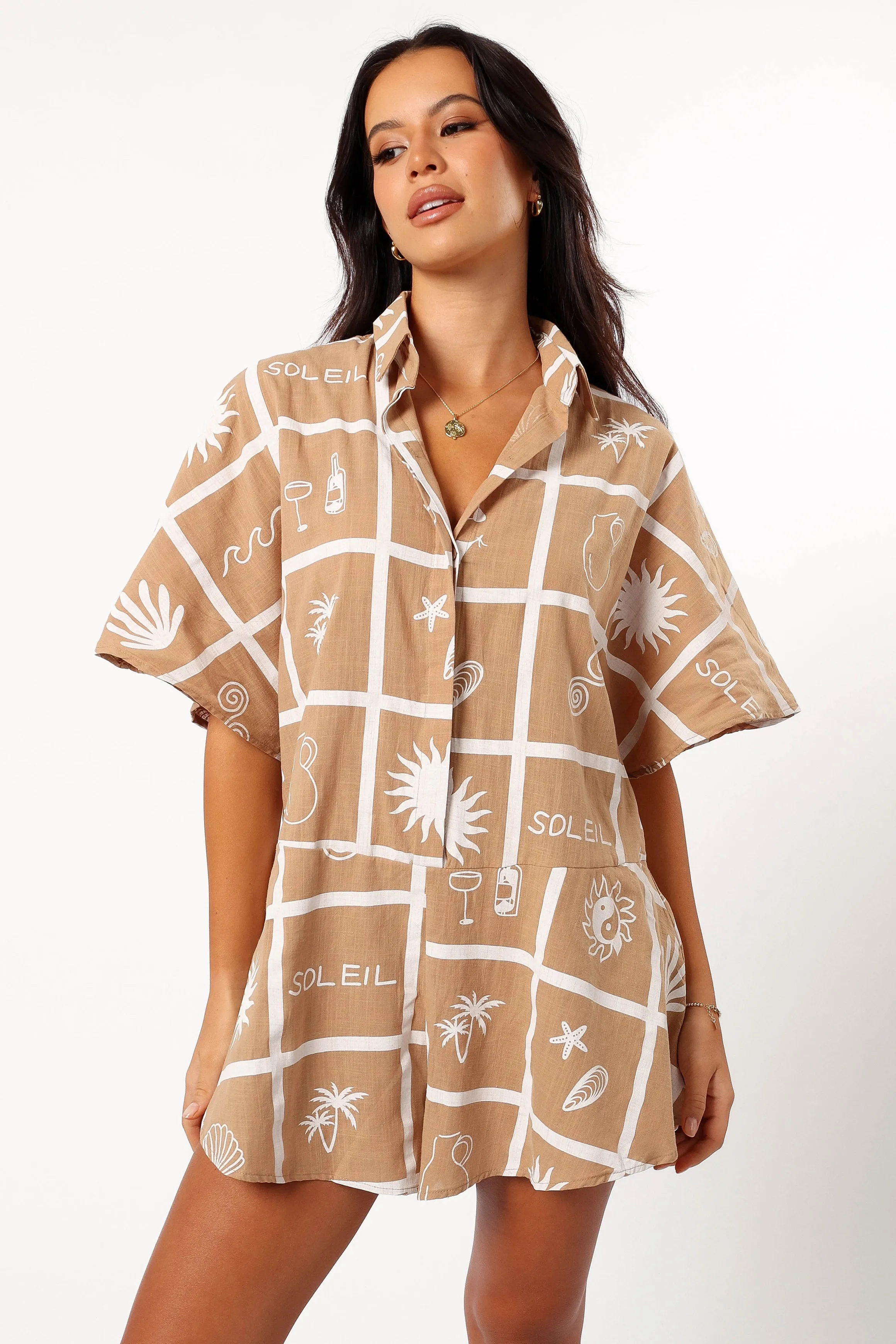 Sebastian Romper - Tan Soleil Print sold by Petal & Pup product image thumbnail 3