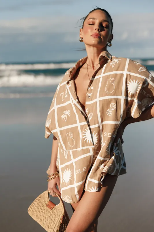 Sebastian Romper - Tan Soleil Print sold by Petal & Pup