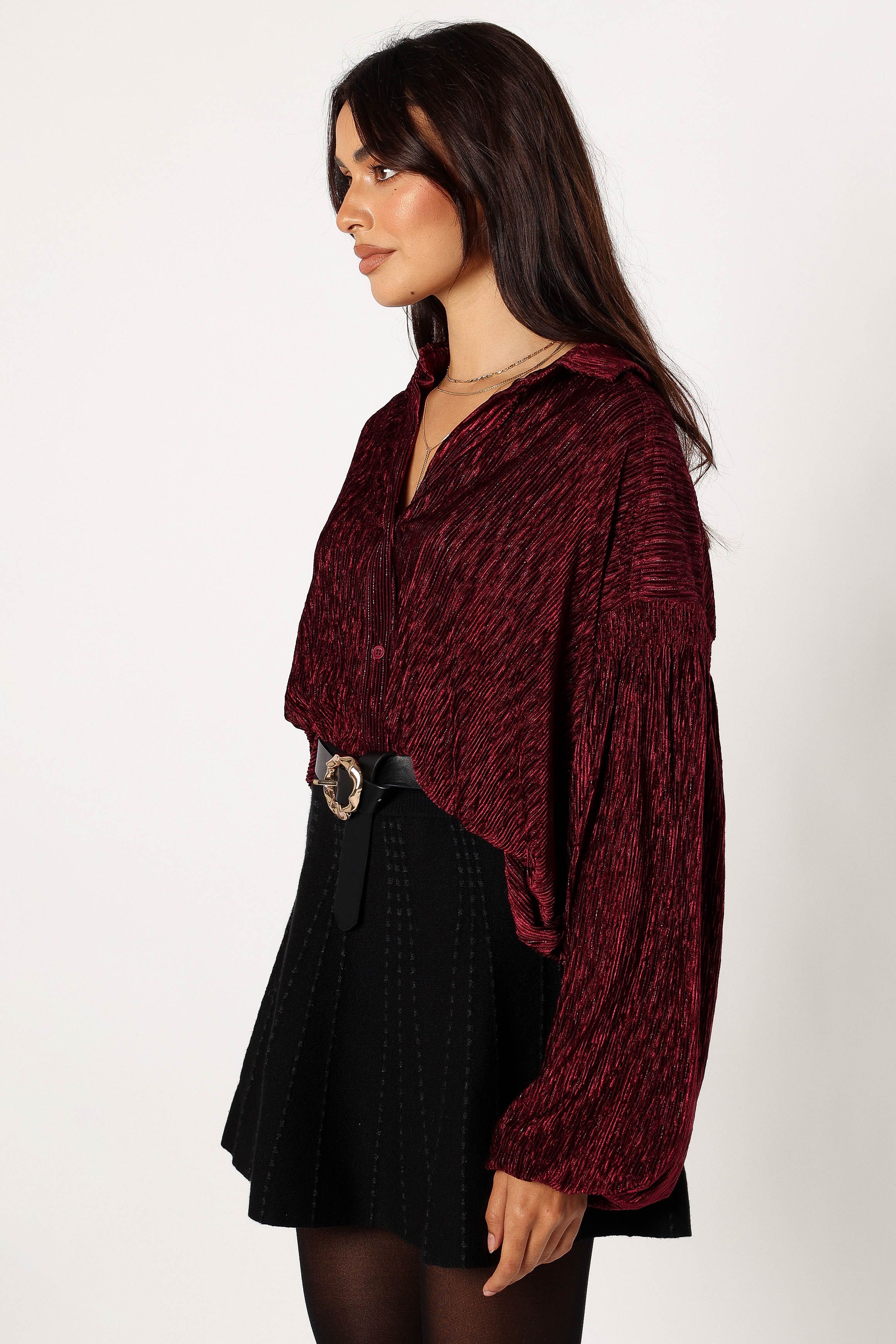 Cadence Long Sleeve Sequin Top - Burgundy sold by Petal & Pup product image thumbnail 2