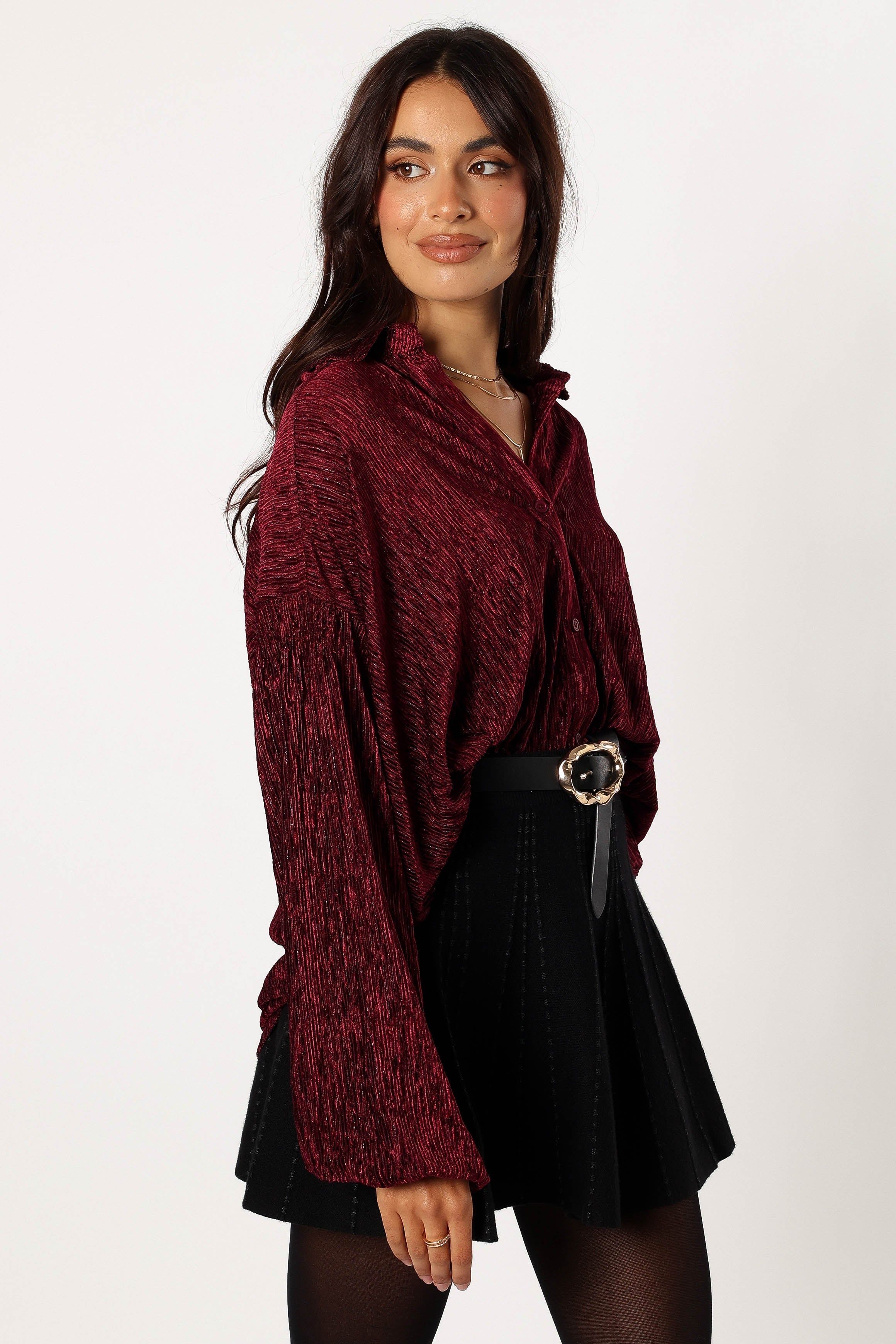 Cadence Long Sleeve Sequin Top - Burgundy sold by Petal & Pup product image thumbnail 5