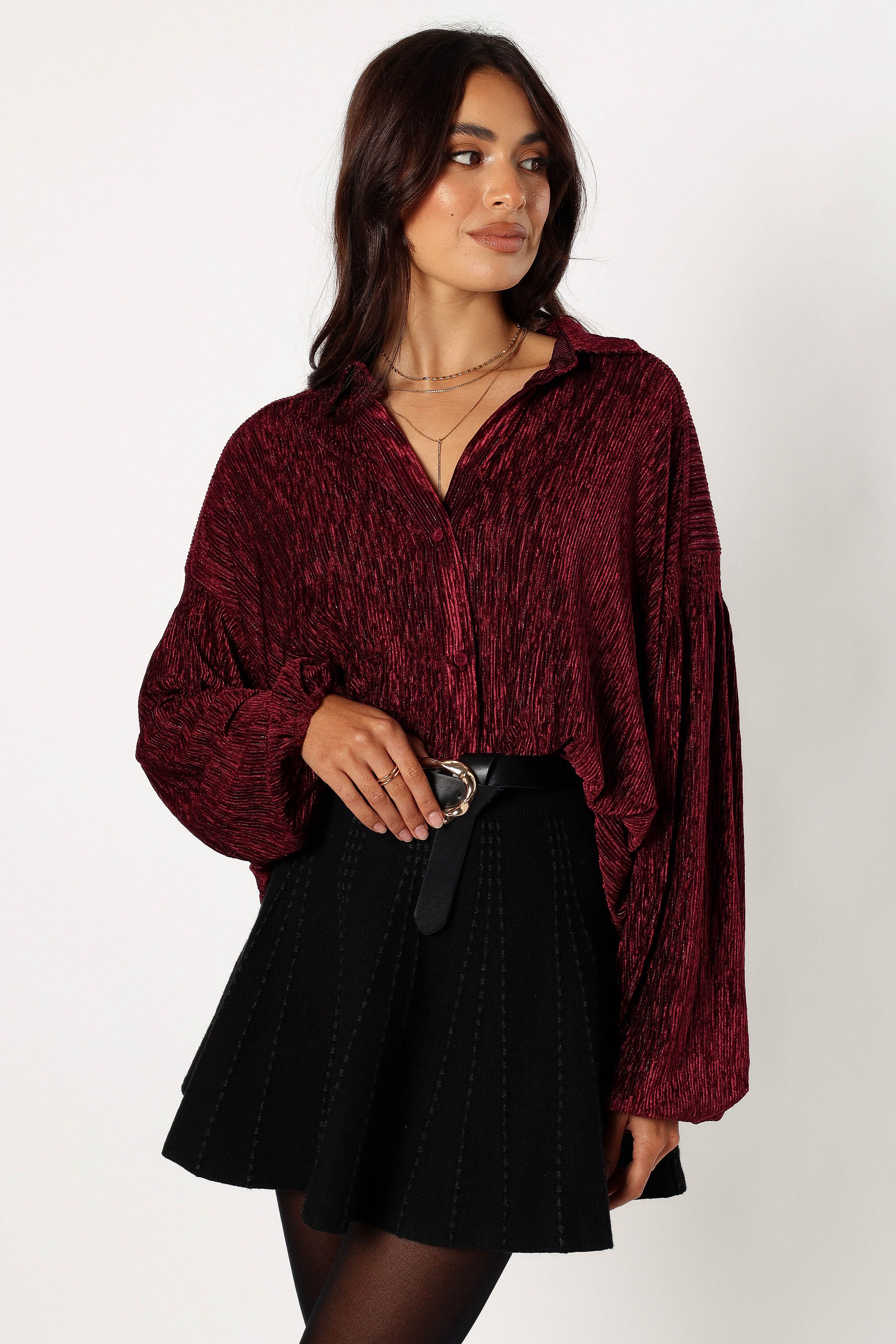 Cadence Long Sleeve Sequin Top - Burgundy sold by Petal & Pup