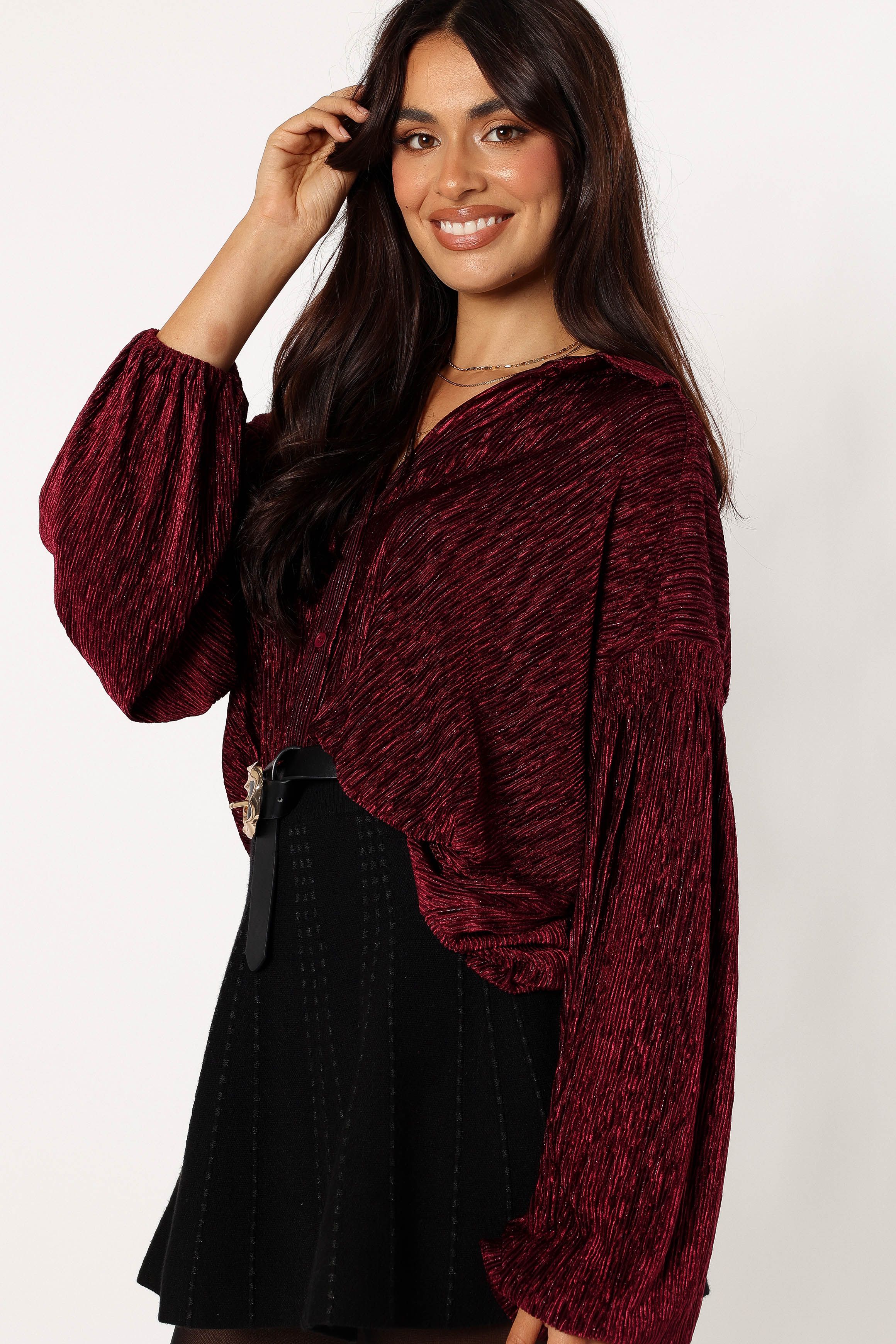Cadence Long Sleeve Sequin Top - Burgundy sold by Petal & Pup product image thumbnail 3