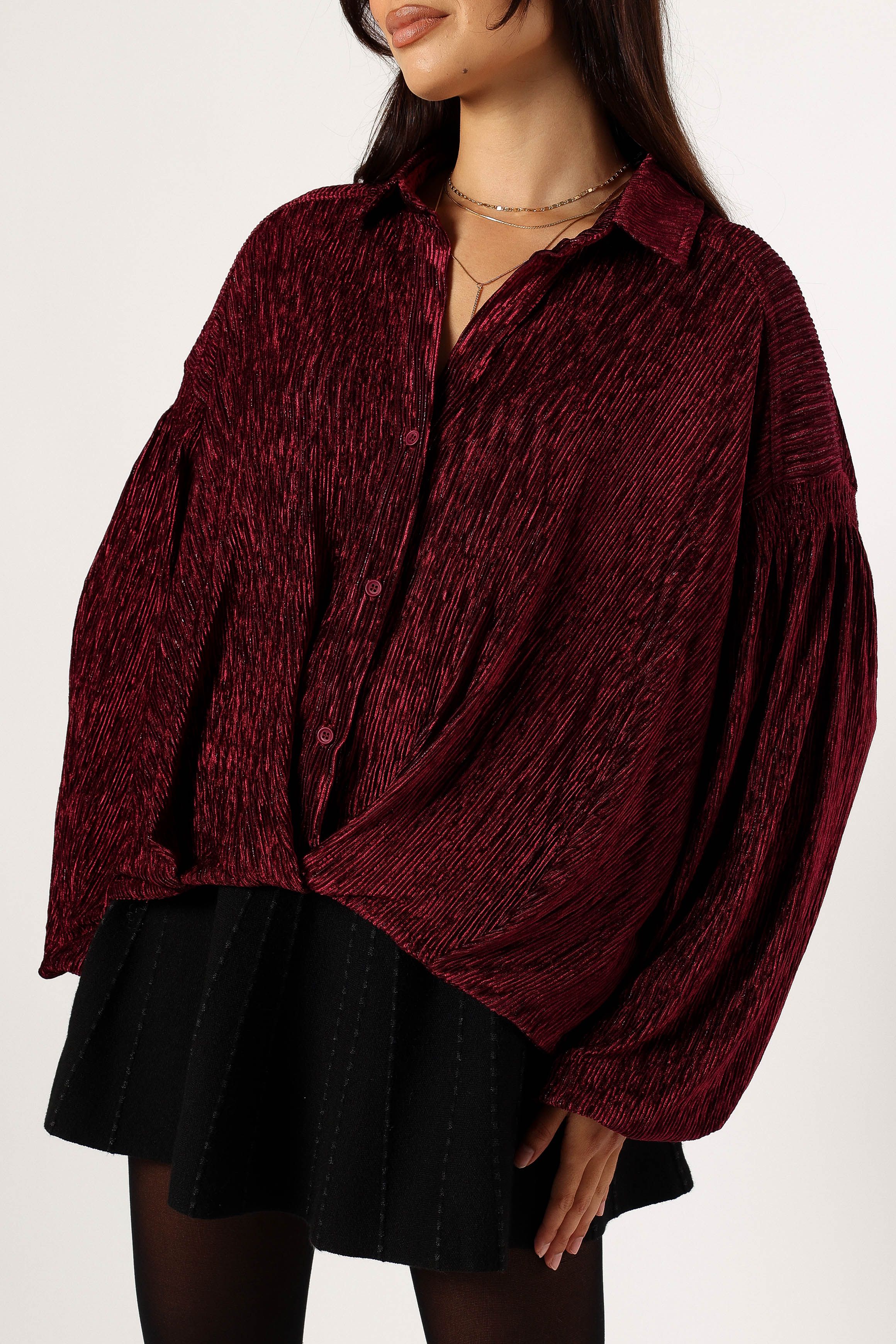 Cadence Long Sleeve Sequin Top - Burgundy sold by Petal & Pup product image thumbnail 6