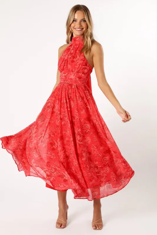 Primrose Halterneck Maxi Dress - Red Floral sold by Petal & Pup