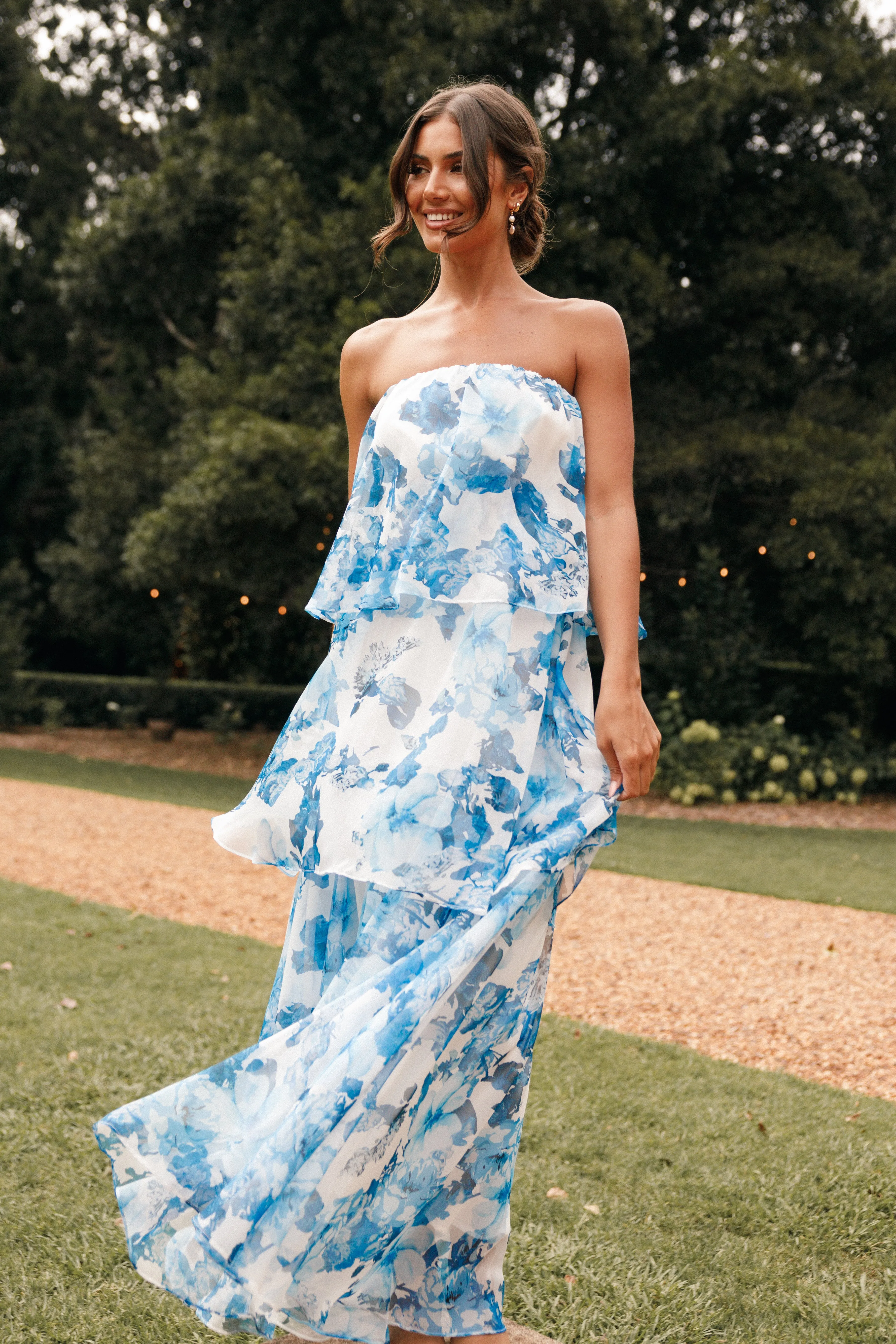 Bloom Strapless Maxi Dress - Blue White Floral sold by Petal & Pup product image thumbnail 2