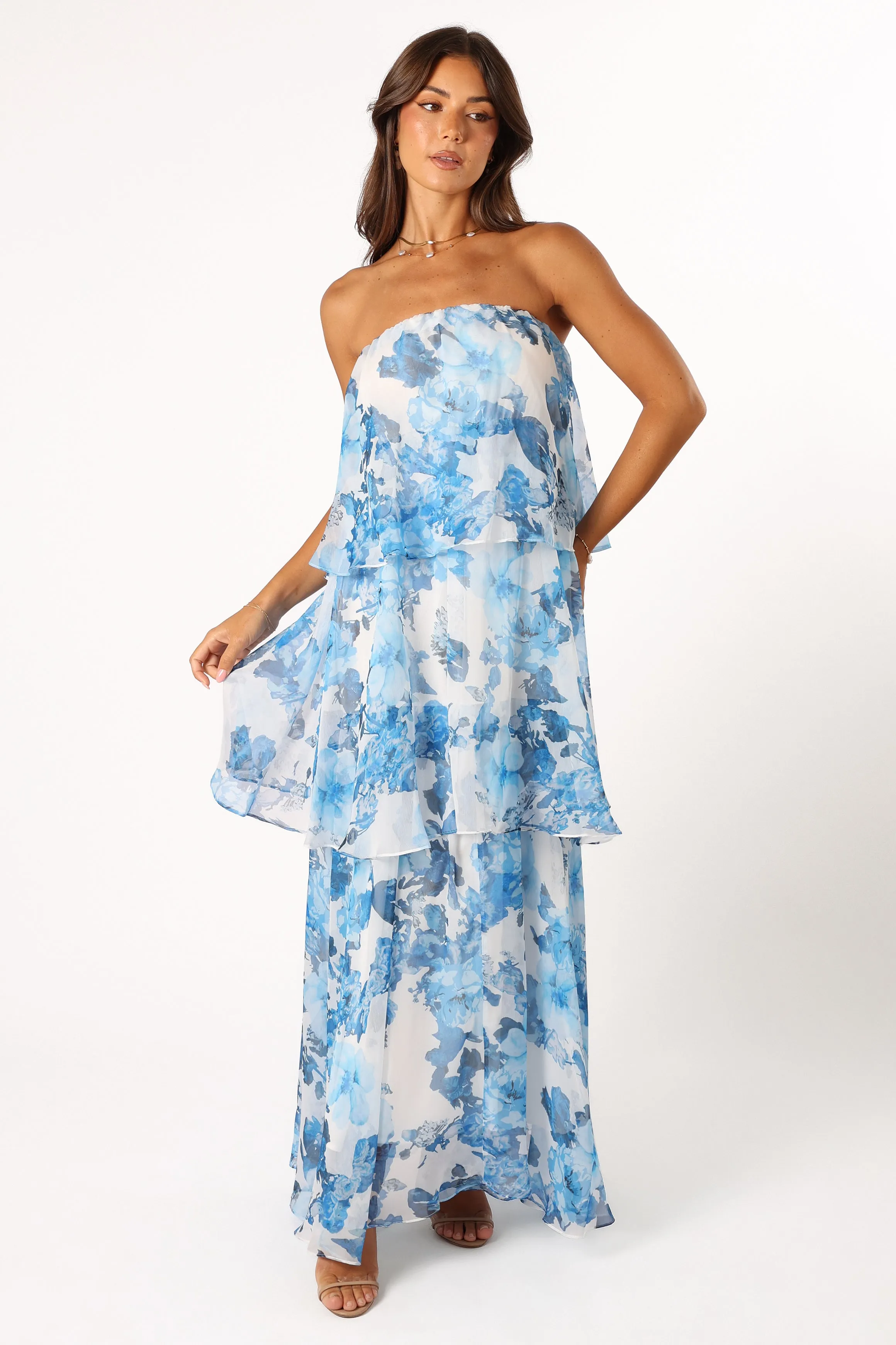 Bloom Strapless Maxi Dress - Blue White Floral sold by Petal & Pup product image thumbnail 5