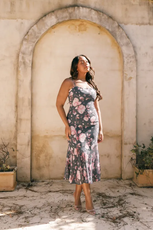 Ashton Midi Dress - Steel Gray Floral sold by Petal & Pup