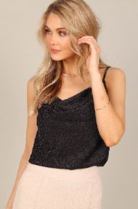 Mara Cowl Neck Lurex Cami Top - Black sold by Petal & Pup