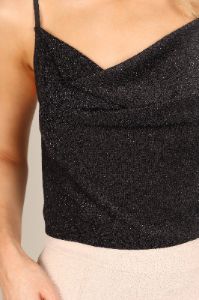 Mara Cowl Neck Lurex Cami Top - Black sold by Petal & Pup