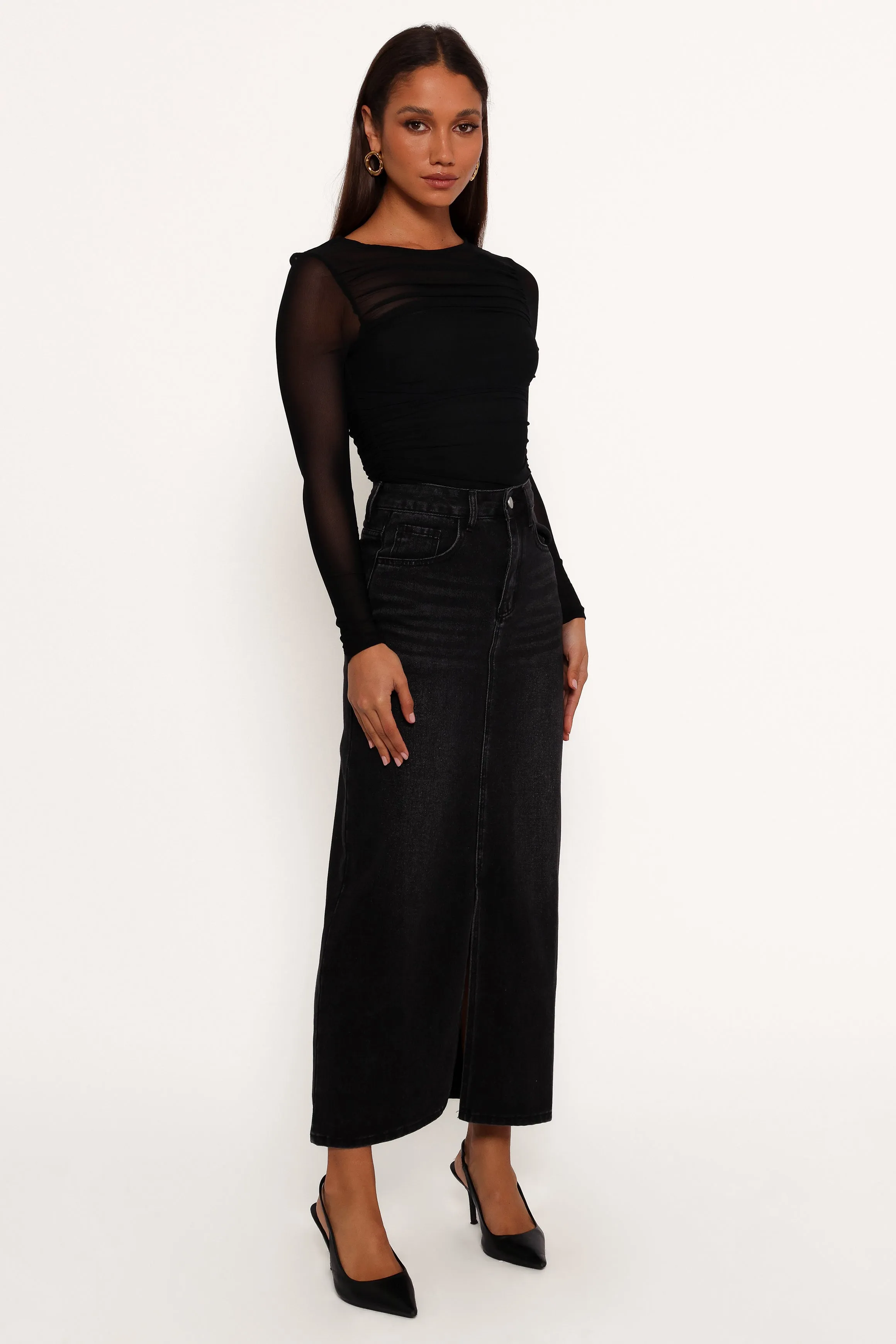 Dana Denim Midi Skirt - Black Wash sold by Petal & Pup product image thumbnail 5