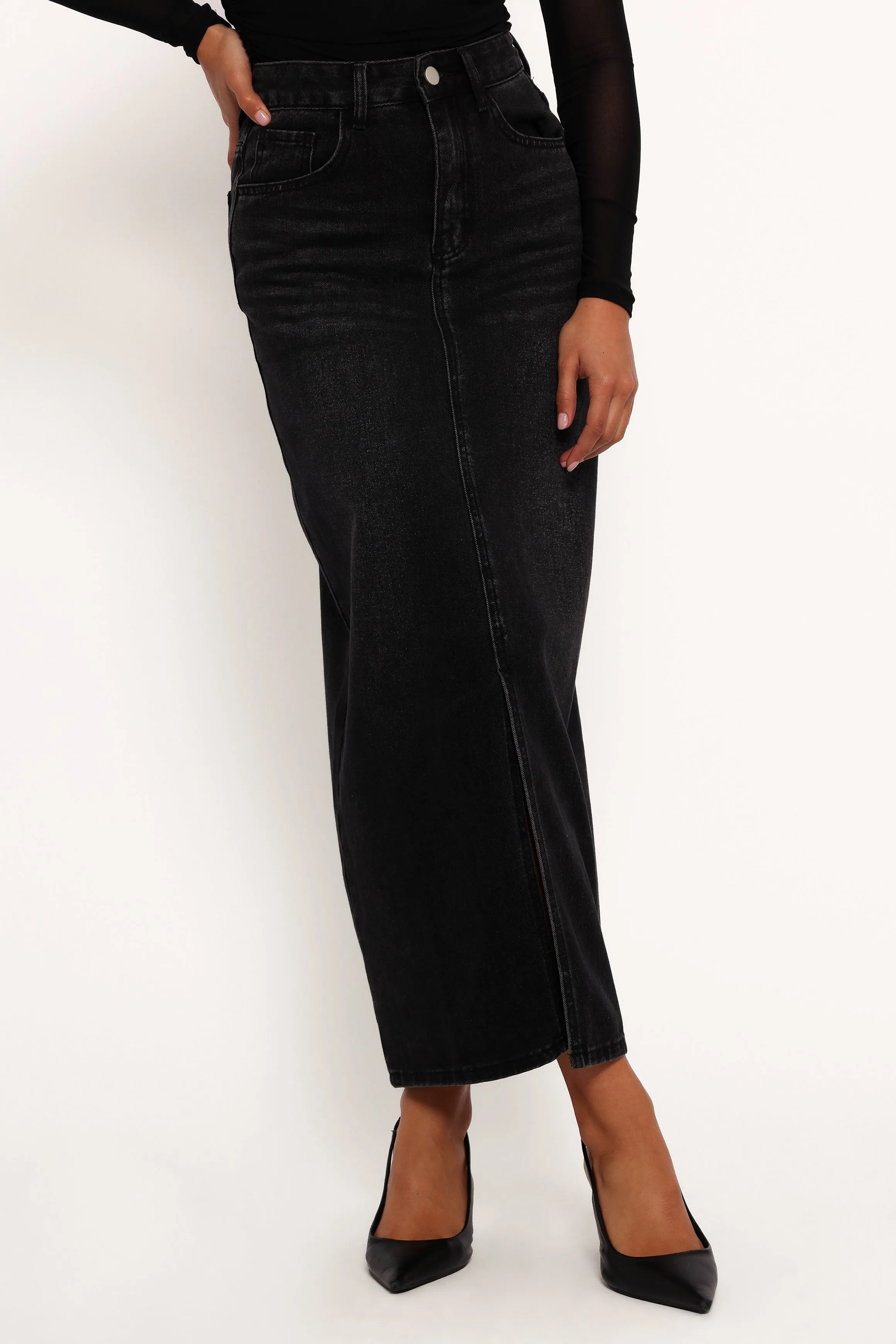 Dana Denim Midi Skirt - Black Wash sold by Petal & Pup product image thumbnail 2