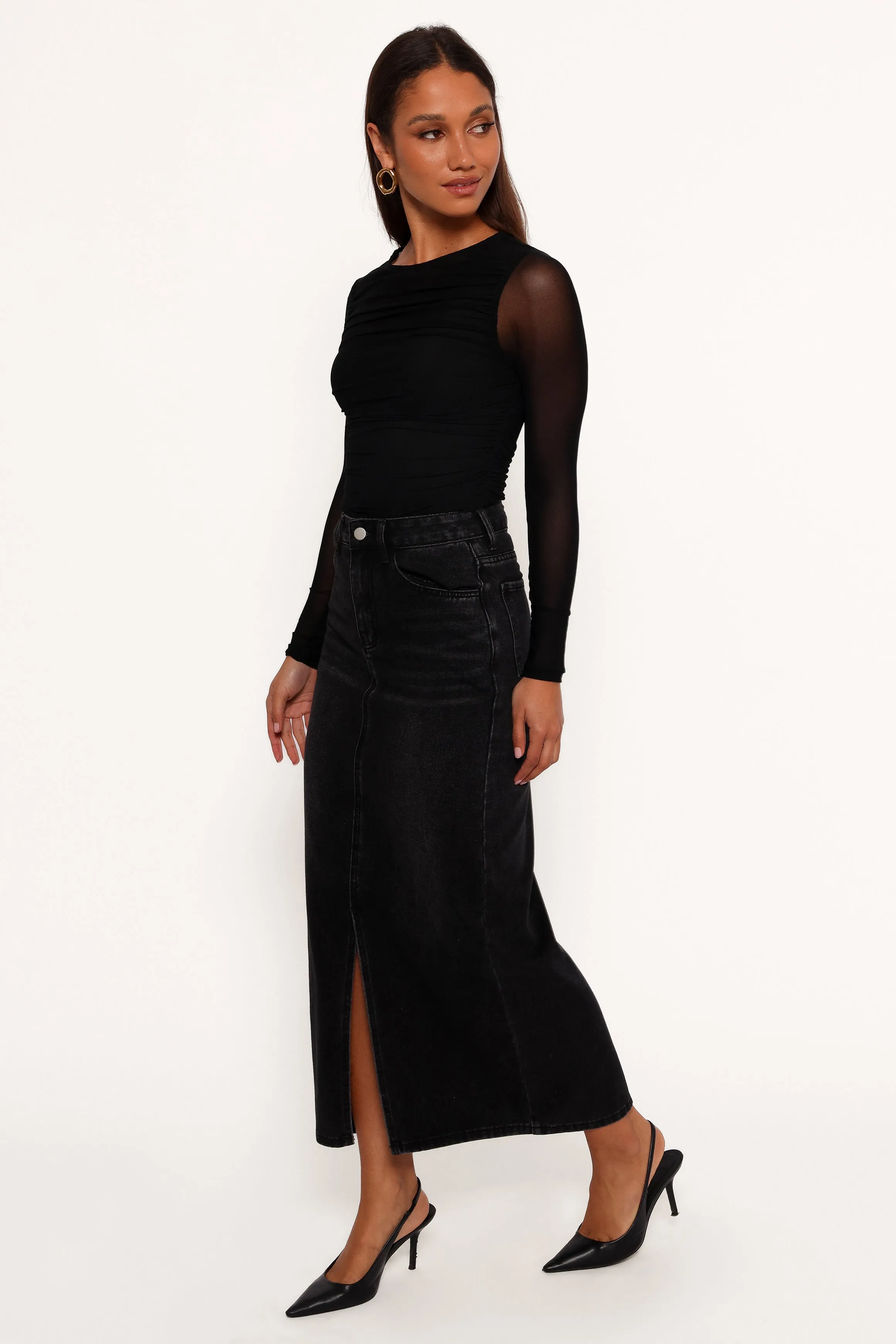 Dana Denim Midi Skirt - Black Wash sold by Petal & Pup product image thumbnail 3