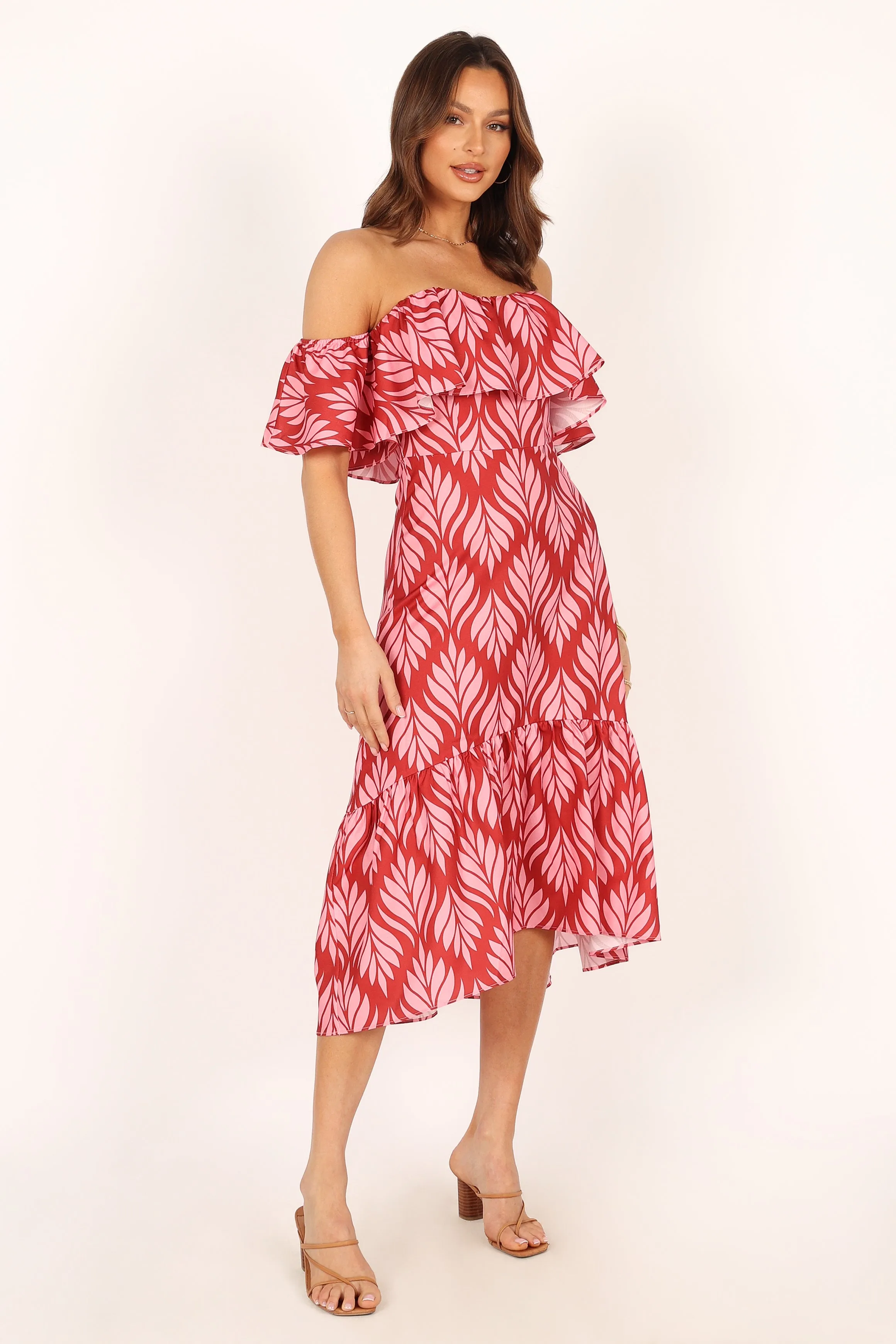 Neoma Strapless Midi Dress - Red Palm Print sold by Petal & Pup product image thumbnail 3