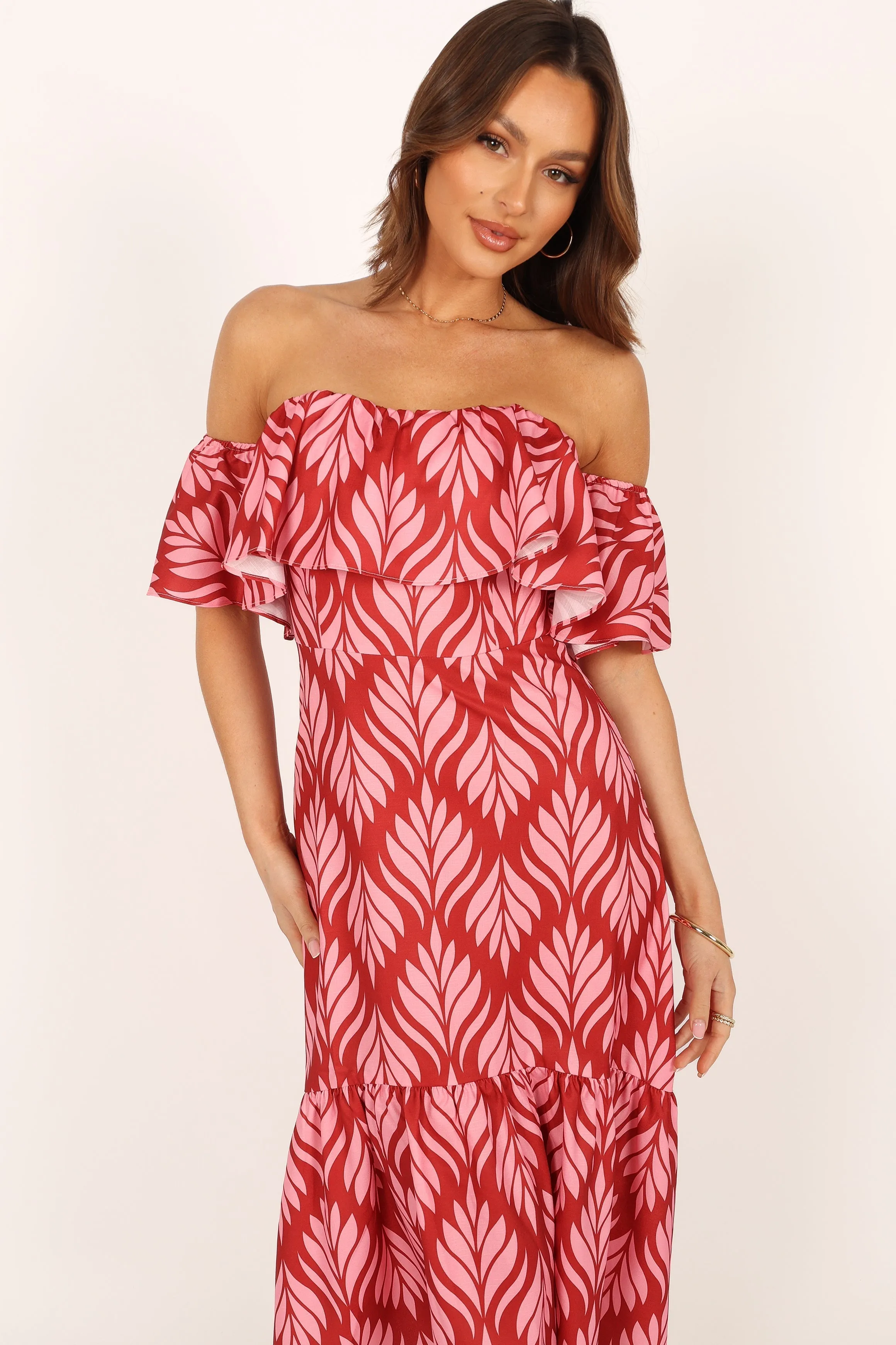 Neoma Strapless Midi Dress - Red Palm Print sold by Petal & Pup product image thumbnail 2