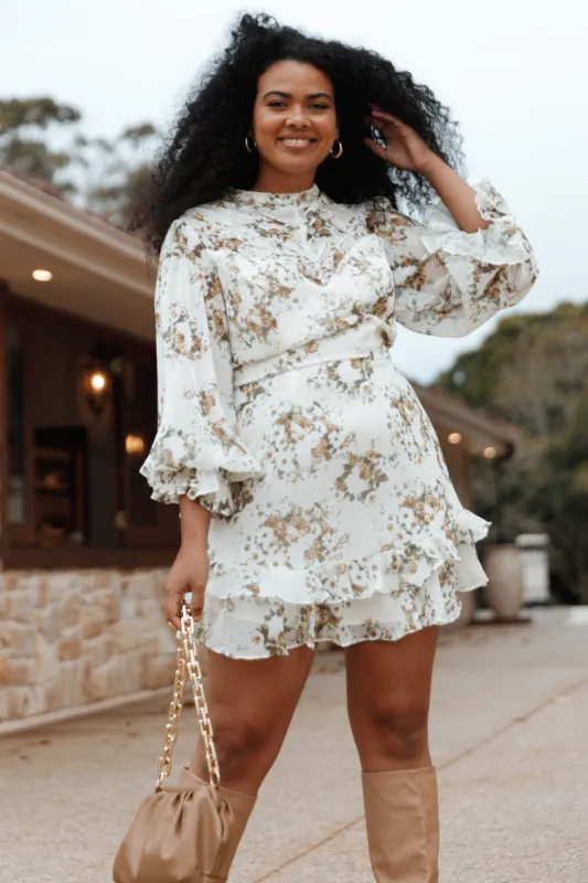 Lea Long Sleeve Mini Dress - White Floral sold by Petal & Pup