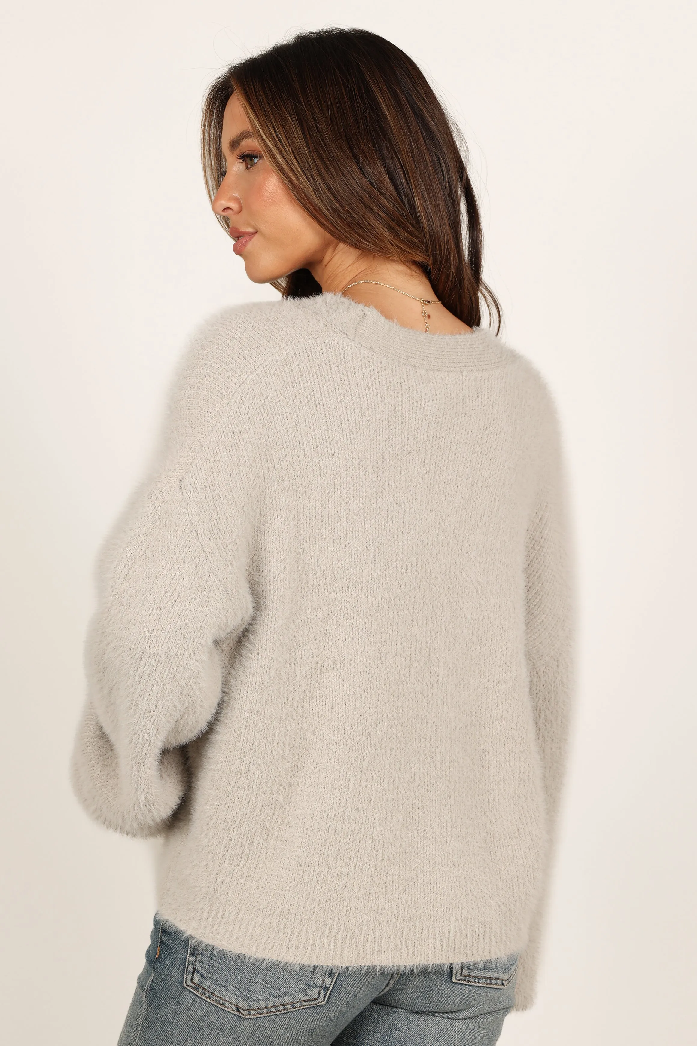 Willow Fuzzy Large Button Cardigan - Light Grey sold by Petal & Pup product image thumbnail 5