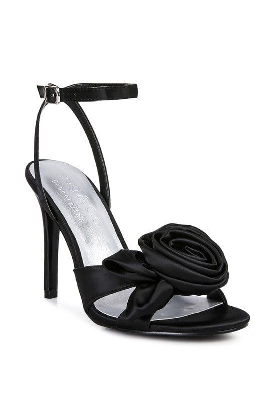 Rose Bow Satin Heels - Black sold by Petal & Pup