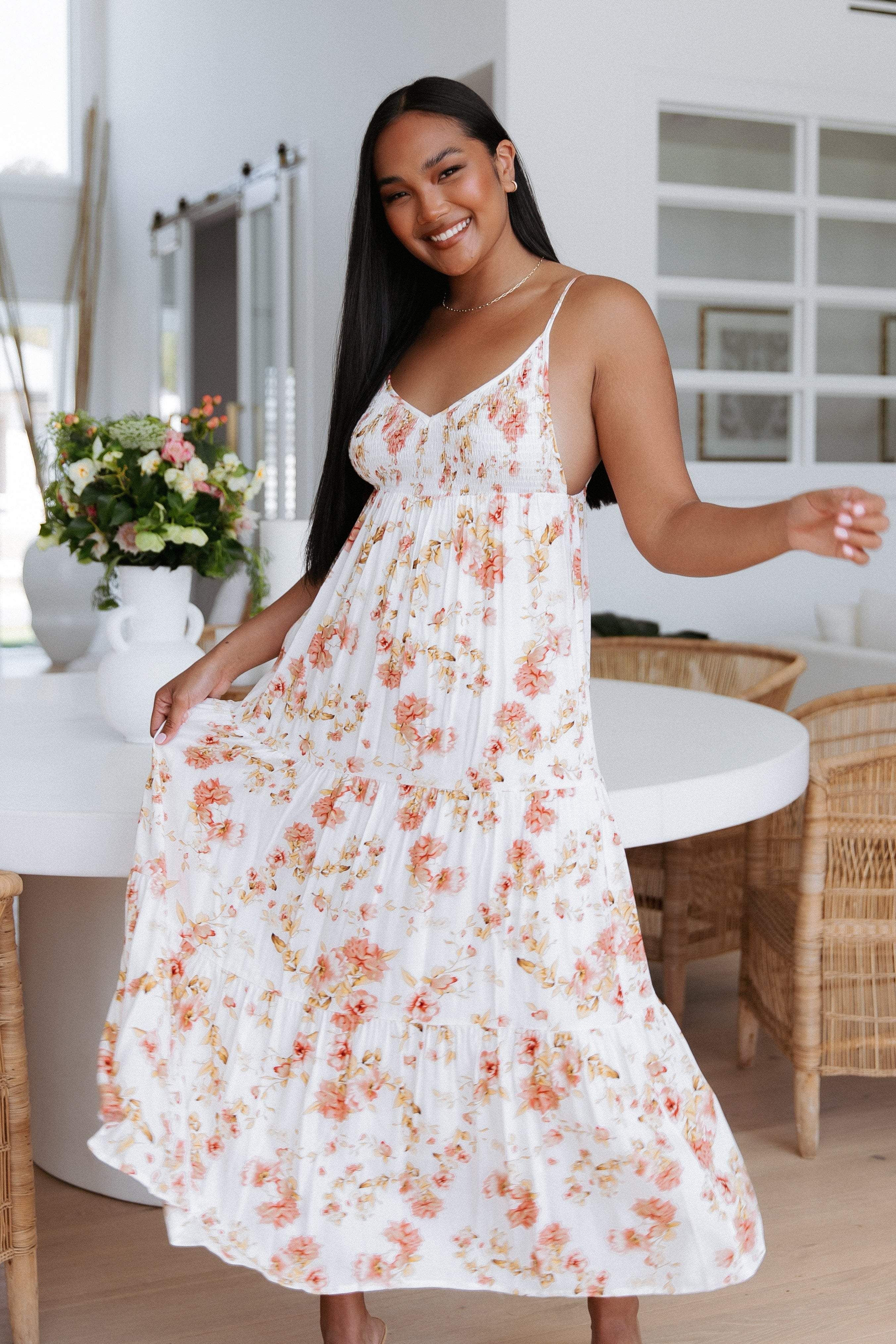 Amarlie Dress - White Floral sold by Petal & Pup