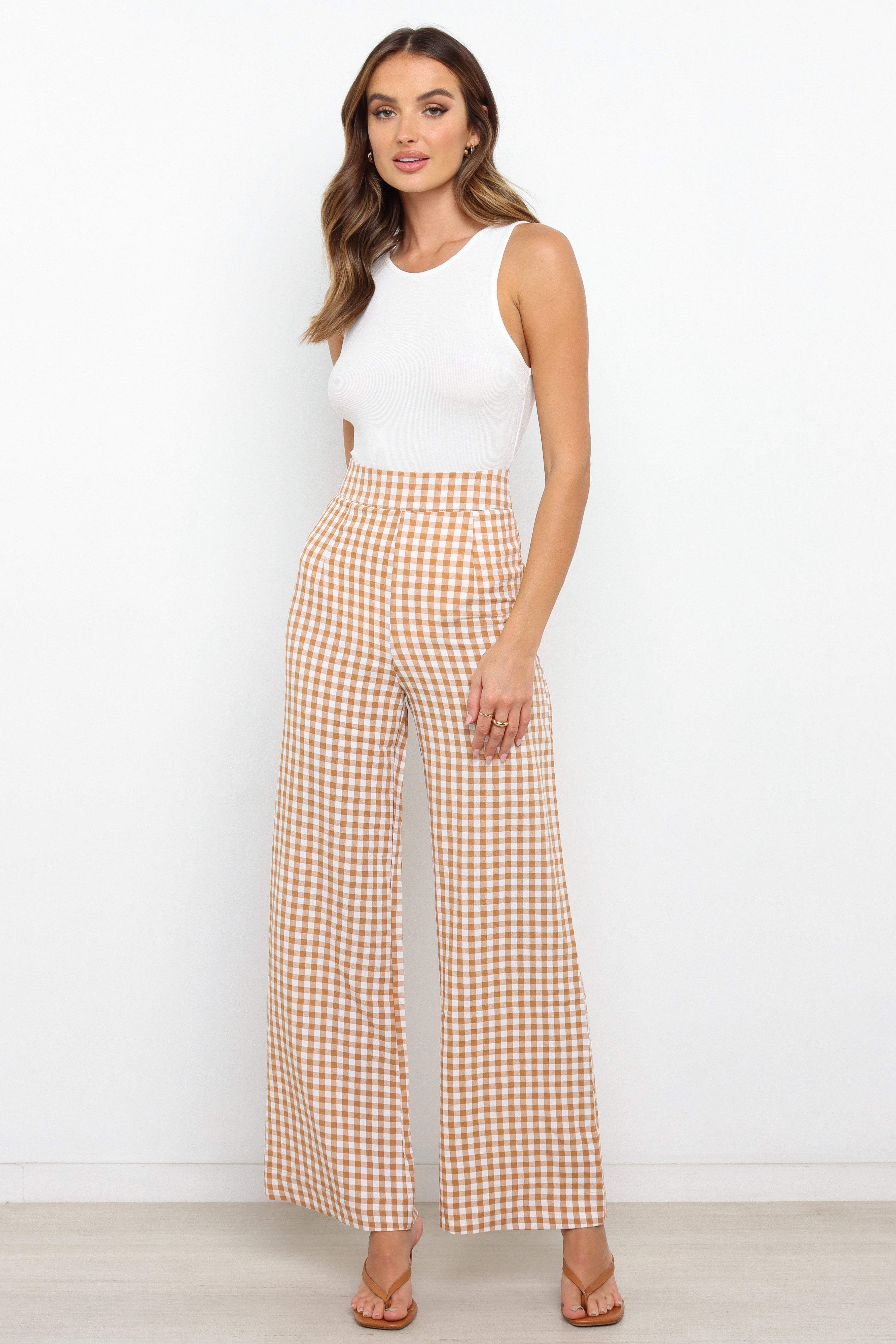 Gimmie Pants - Tan Gingham sold by Petal & Pup