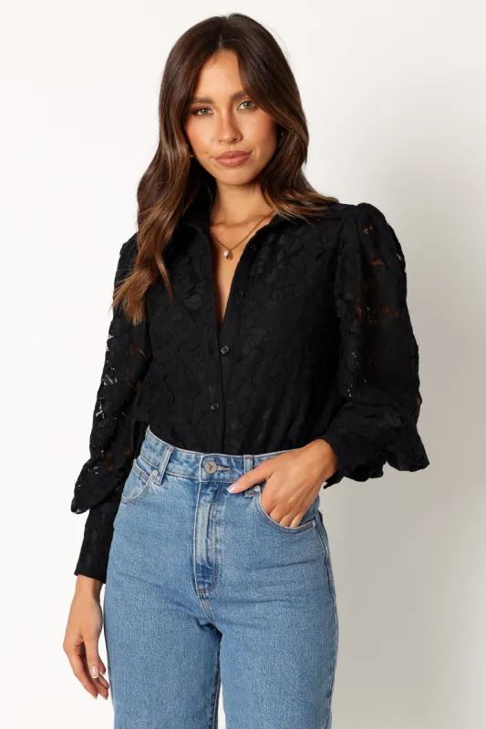 Tadeo Lace Shirt - Black sold by Petal & Pup