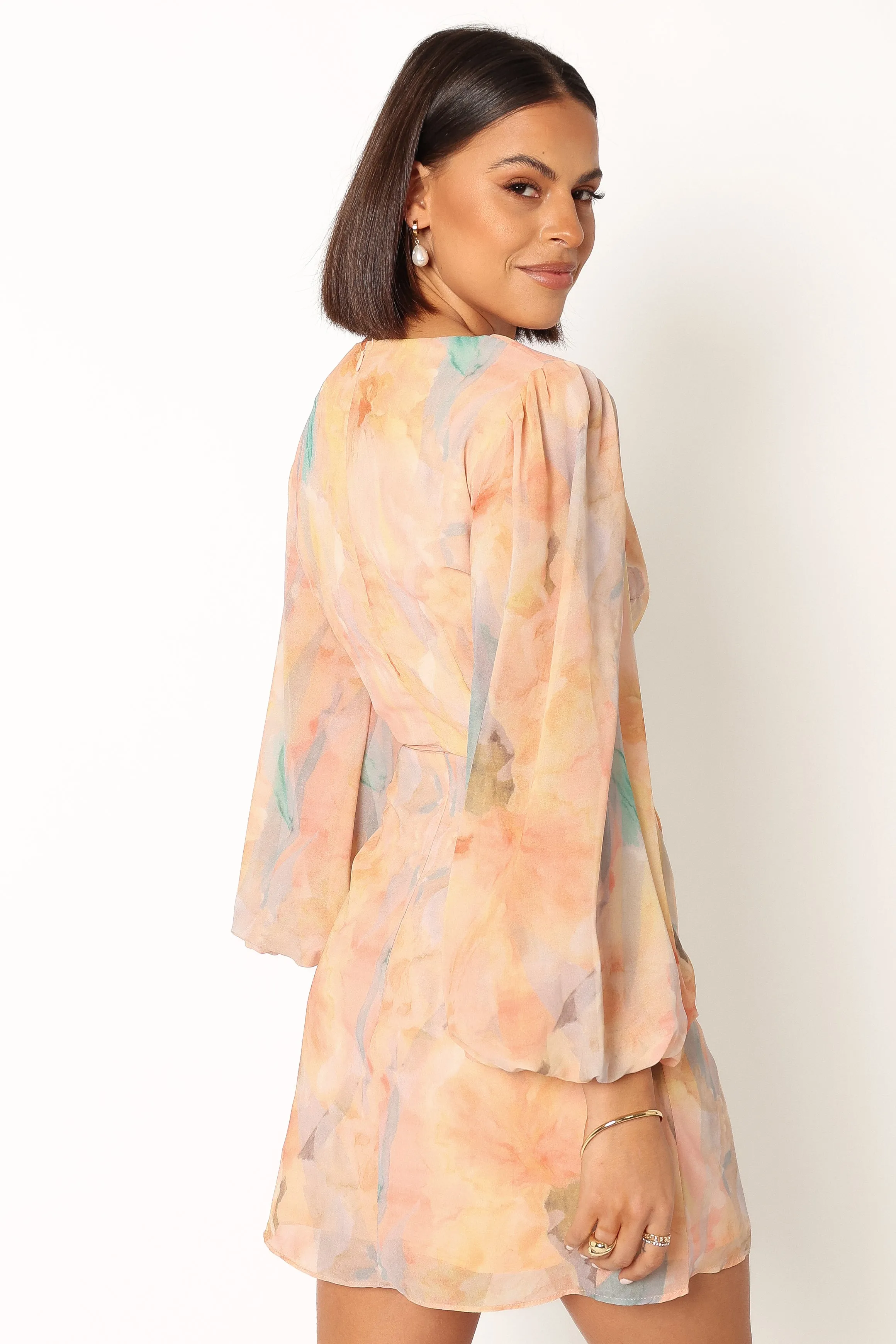 Marie Long Sleeve Mini Dress - Orange Floral sold by Petal & Pup product image thumbnail 2