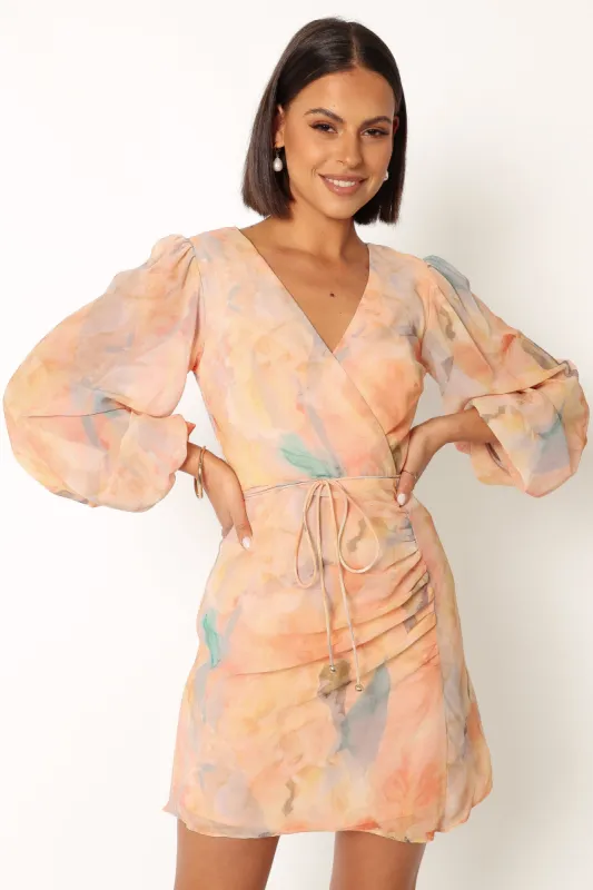 Marie Long Sleeve Mini Dress - Orange Floral sold by Petal & Pup