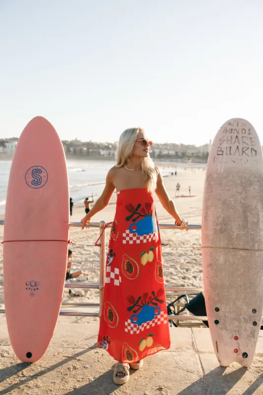 Mellonie Strapless Maxi Dress - Rust Papaya sold by Petal & Pup