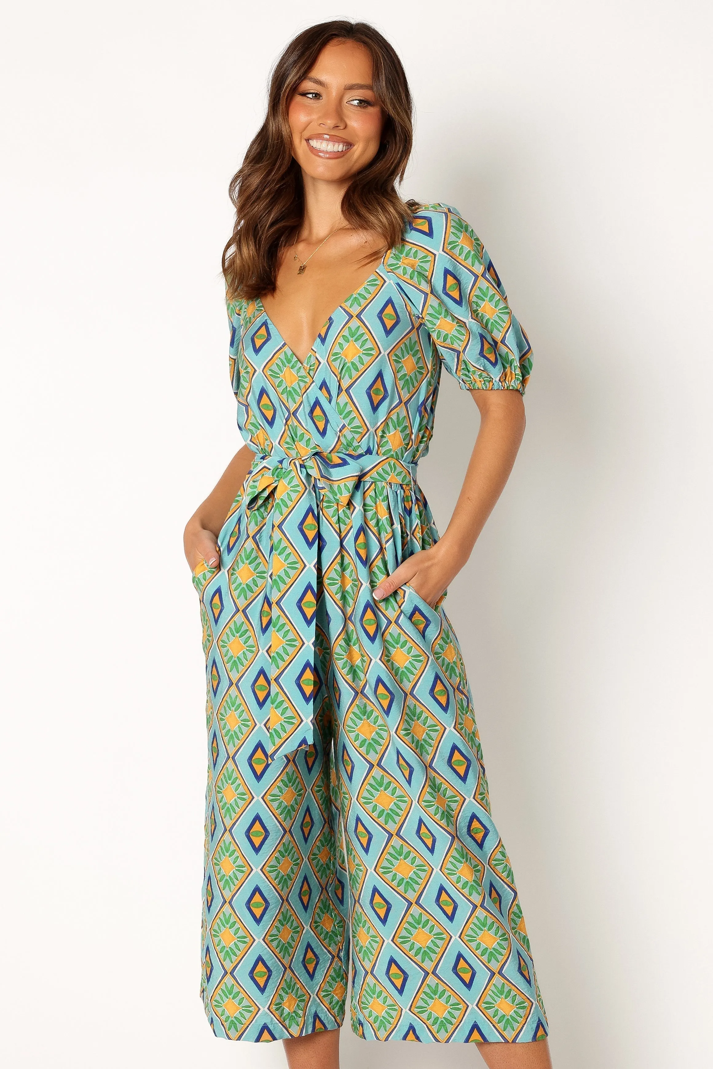 Hermione Wide Leg Jumpsuit - Blue sold by Petal & Pup