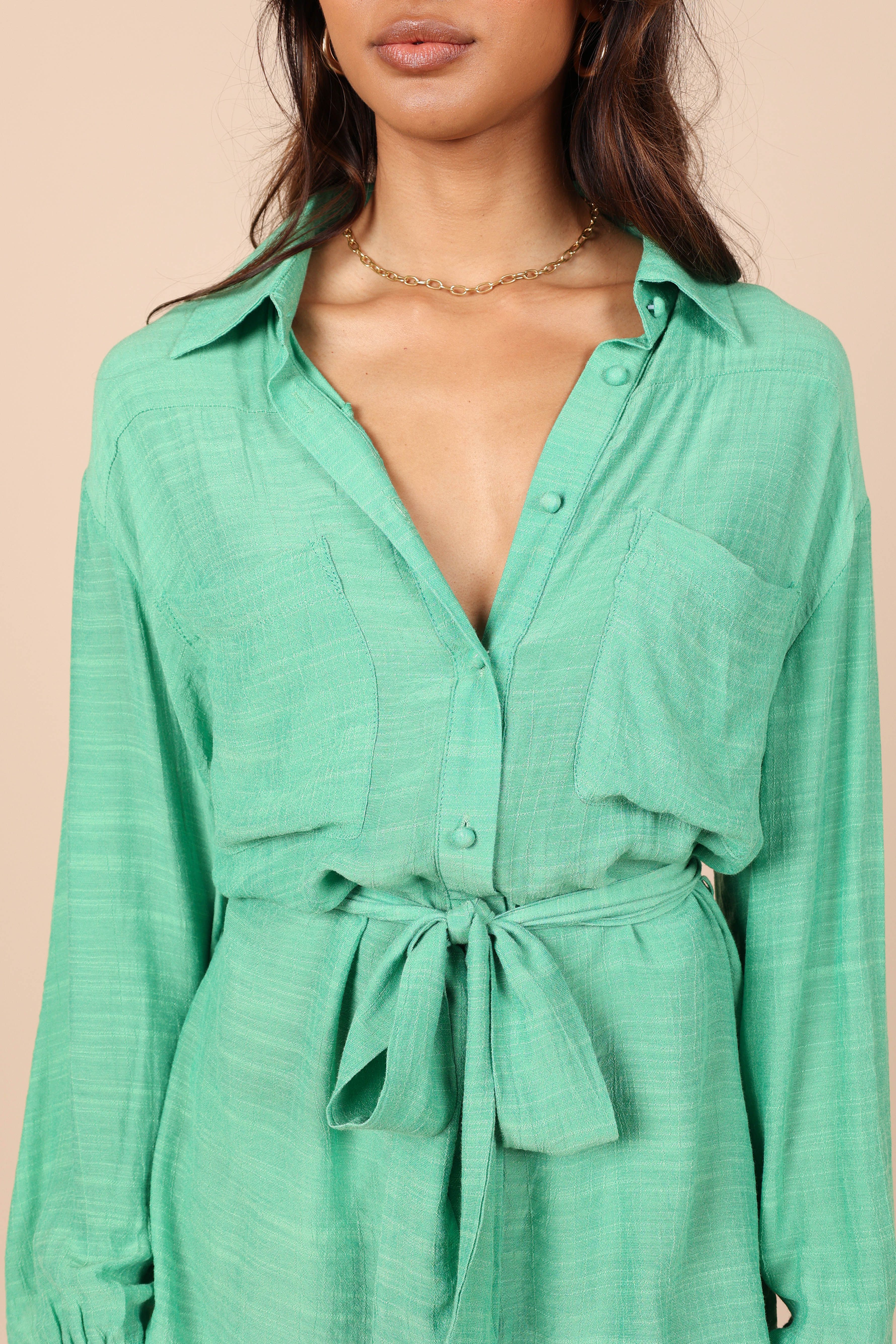 Cornelia Pocket Shirt Mini Dress - Green sold by Petal & Pup product image thumbnail 3
