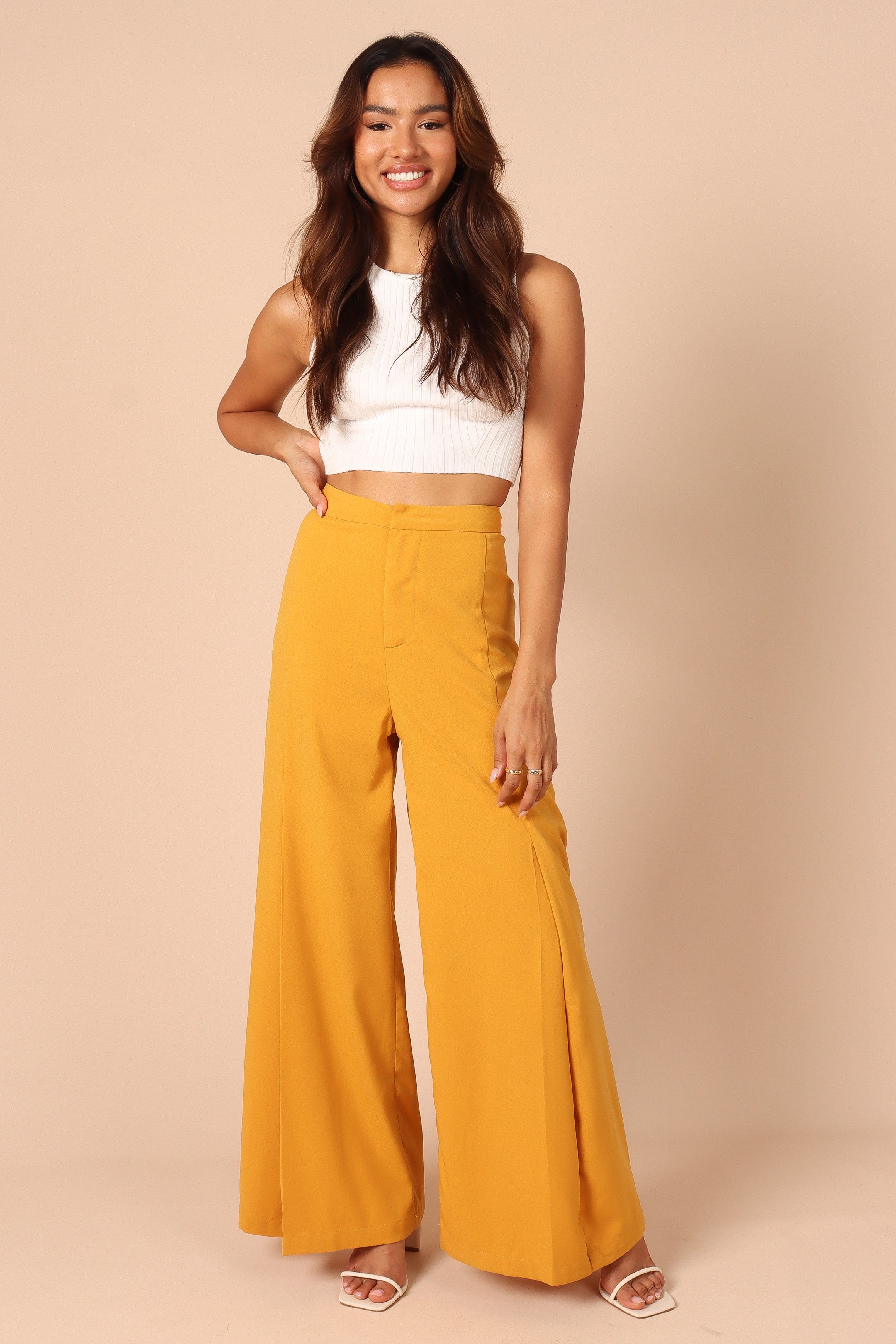 Annie High Waisted Wide Leg Pants - Mustard sold by Petal & Pup