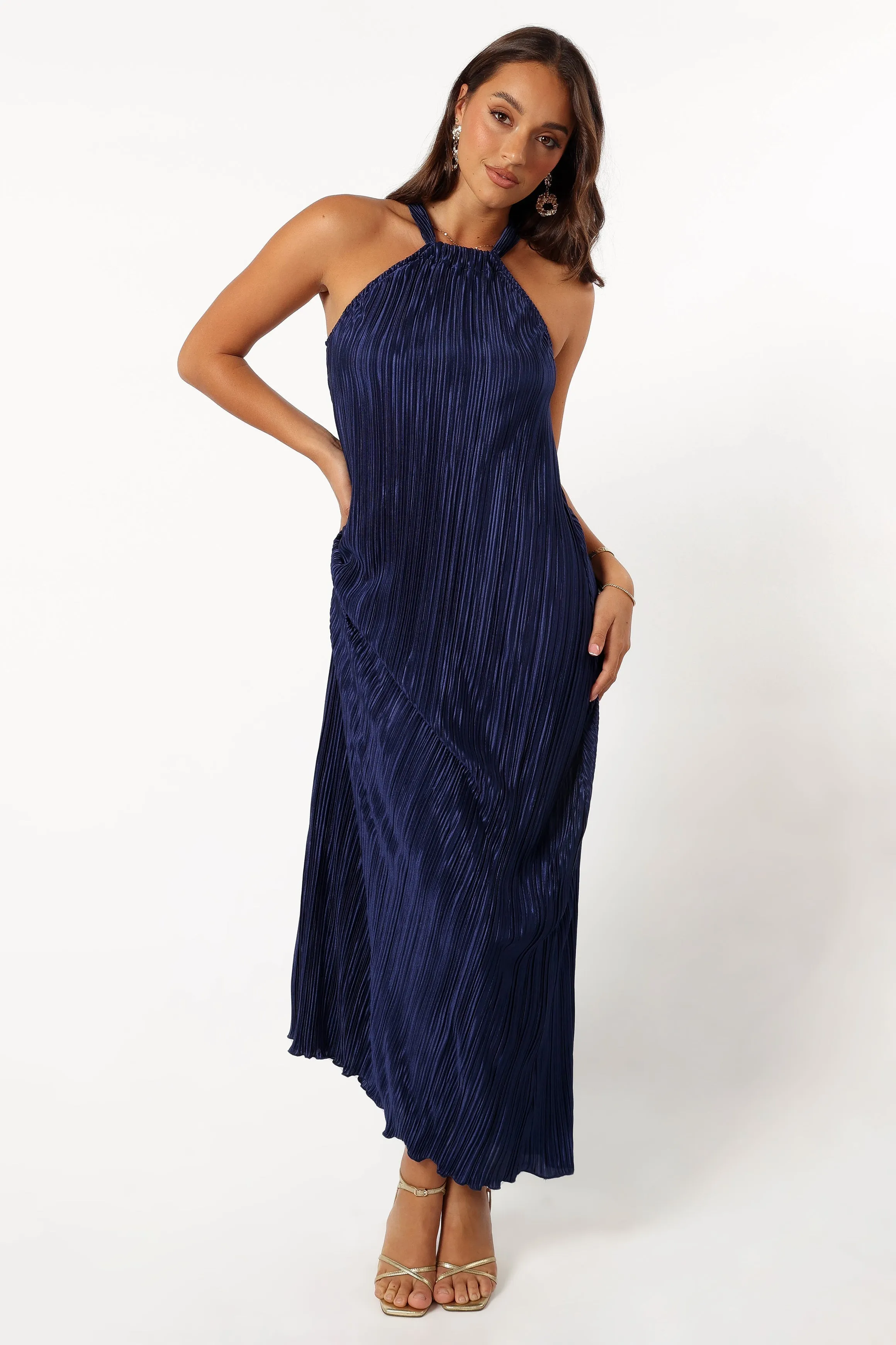 Melody Plisse Halter Maxi Dress - Navy sold by Petal & Pup product image thumbnail 2