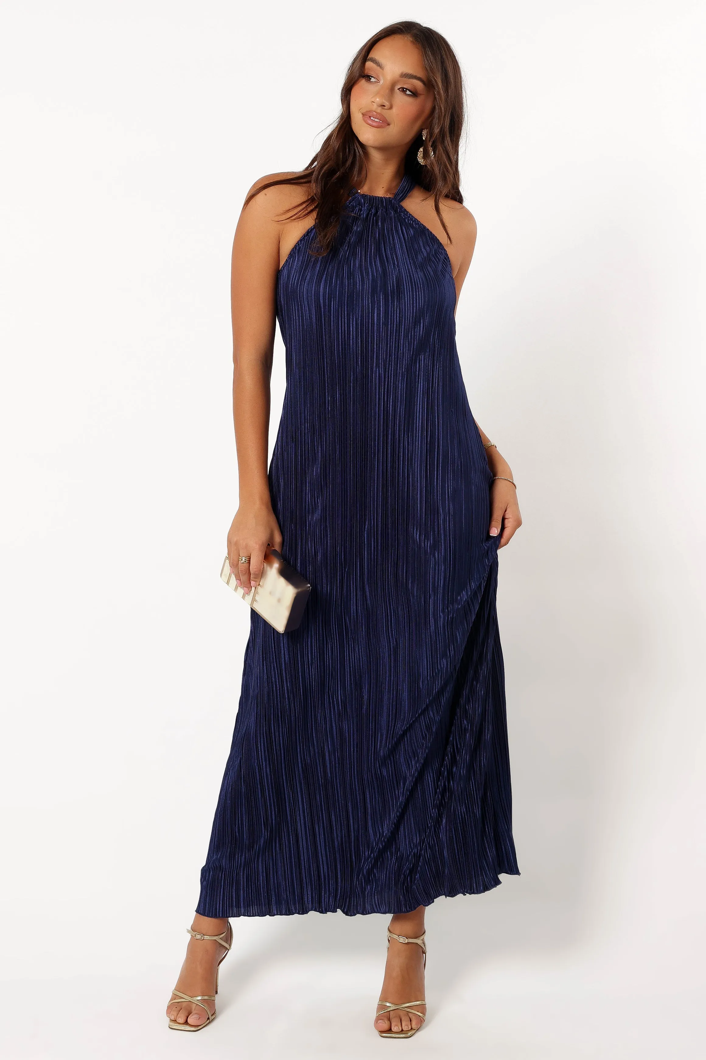 Melody Plisse Halter Maxi Dress - Navy sold by Petal & Pup