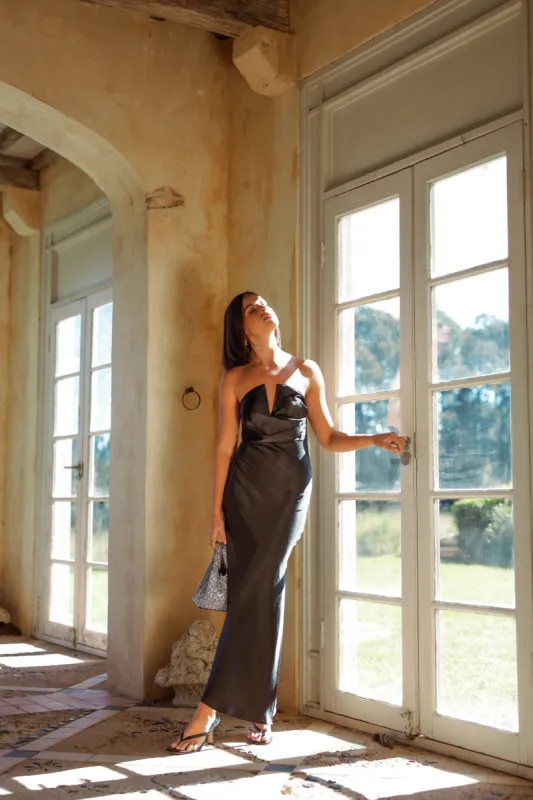 Audrey Strapless Midi Dress - Black sold by Petal & Pup