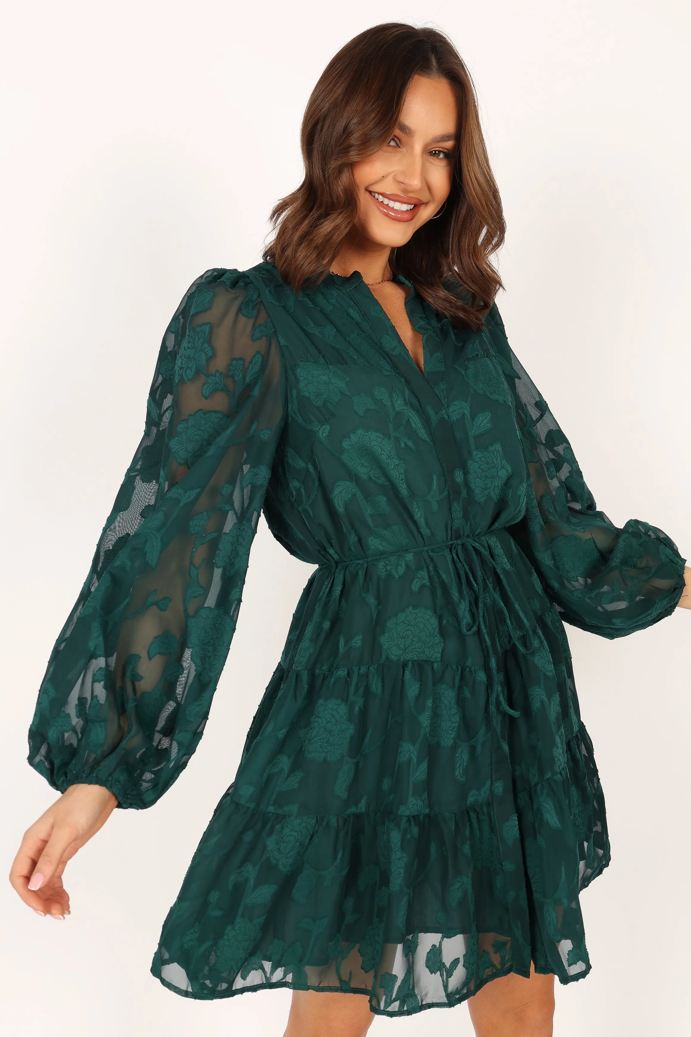Monary Long Sleeve Mini Dress - Emerald sold by Petal & Pup