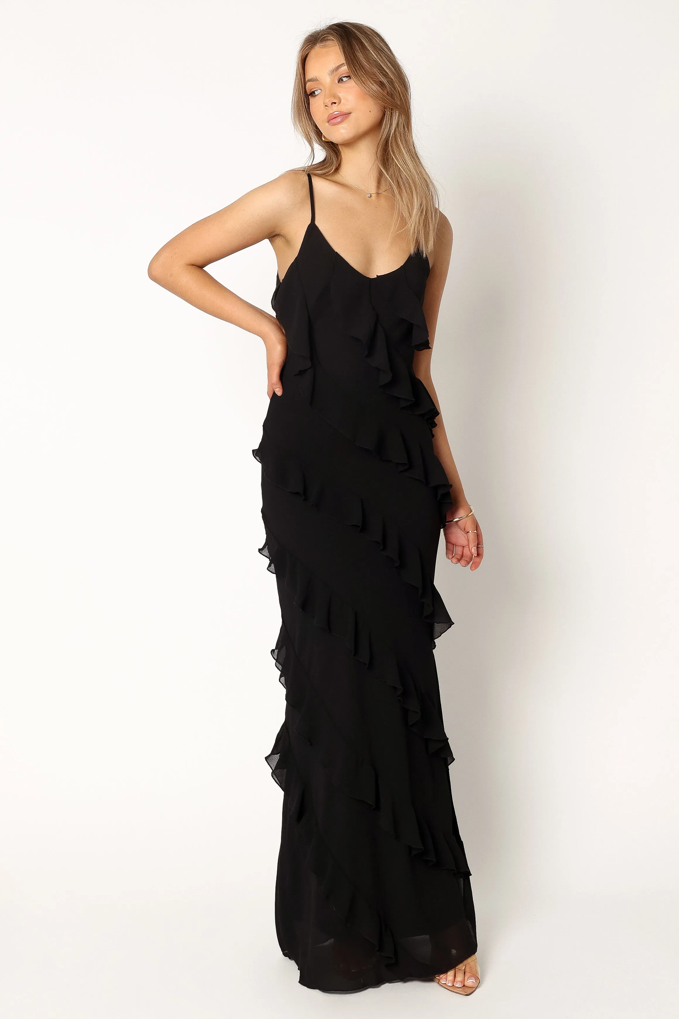 Ciao Ruffles Maxi Dress - Black sold by Petal & Pup