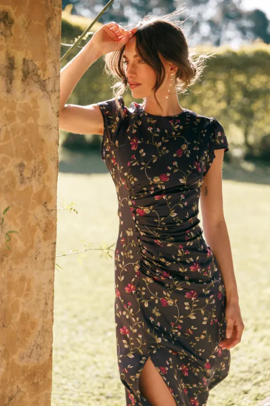 celia midi dress Célia Blue Tweed Midi Dress with Petal Trim
