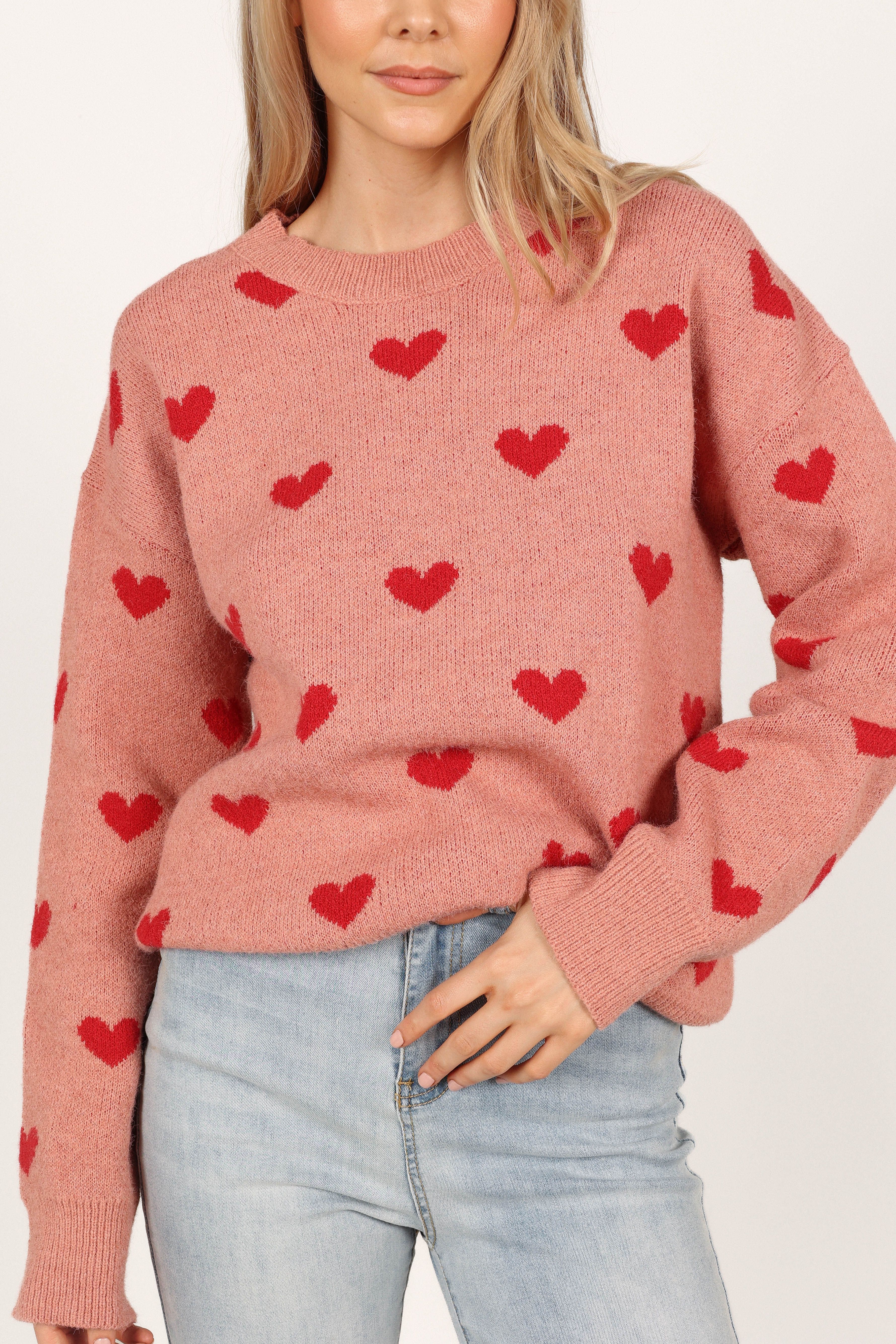 All Over Heart Knit Sweater - Pink sold by Petal & Pup product image thumbnail 3