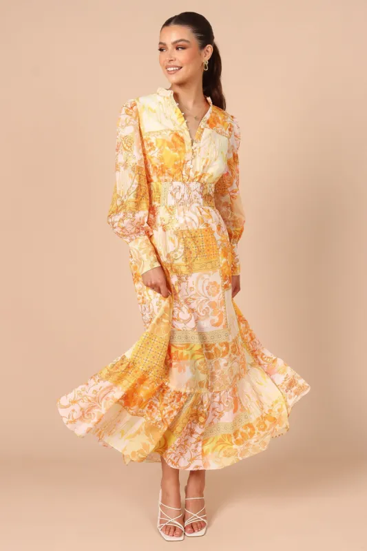 Elements Elastic Waist Long Sleeve Midi Dress - Mustard sold by Petal & Pup