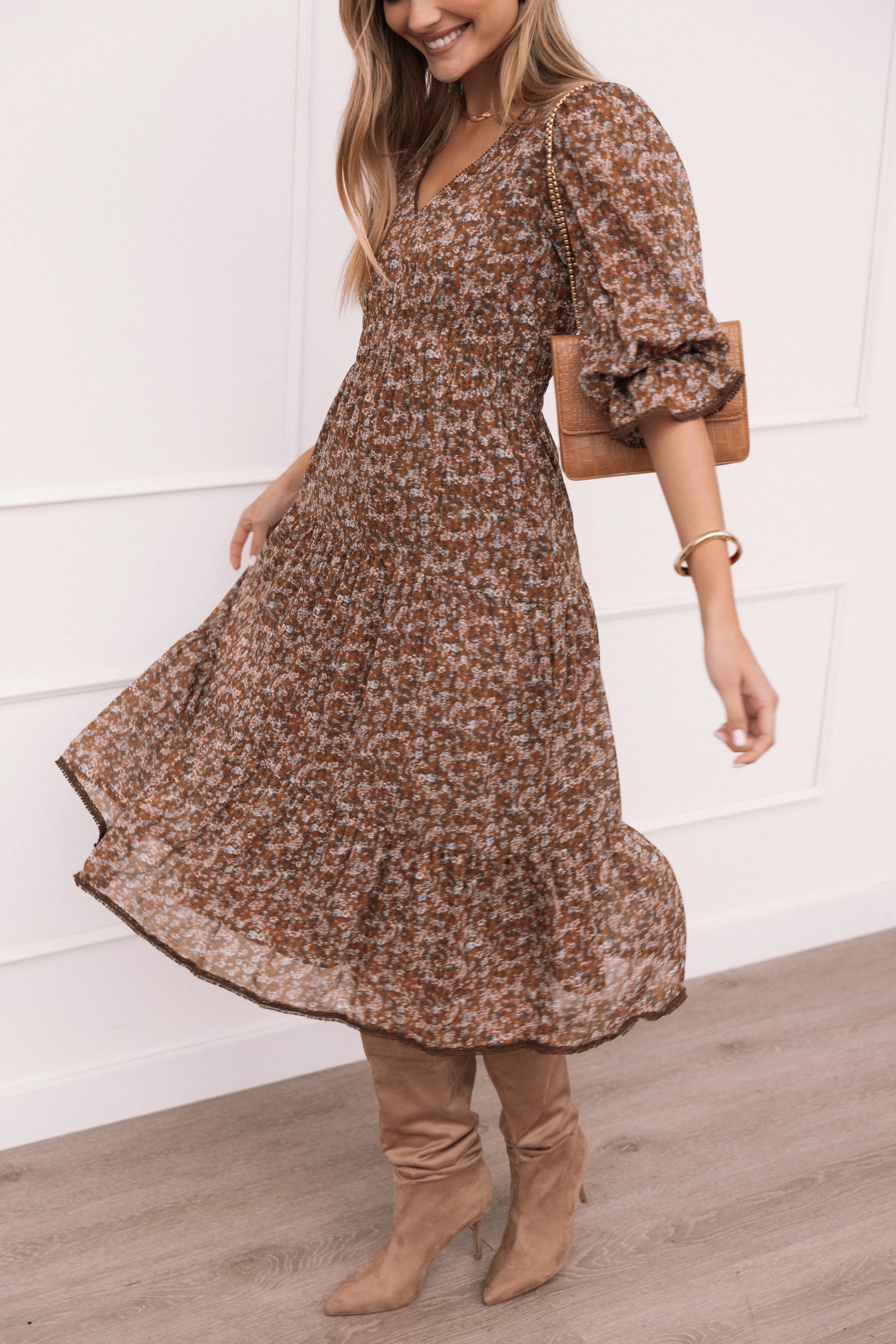 Simone Midi Dress - Camel sold by Petal & Pup