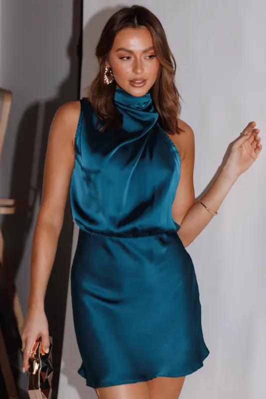 Anabelle Halter Neck Mini Dress - Teal sold by Petal & Pup