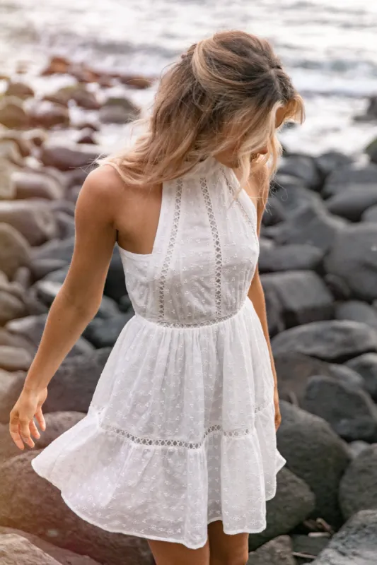 Raffael High Neck Mini Dress - White sold by Petal & Pup