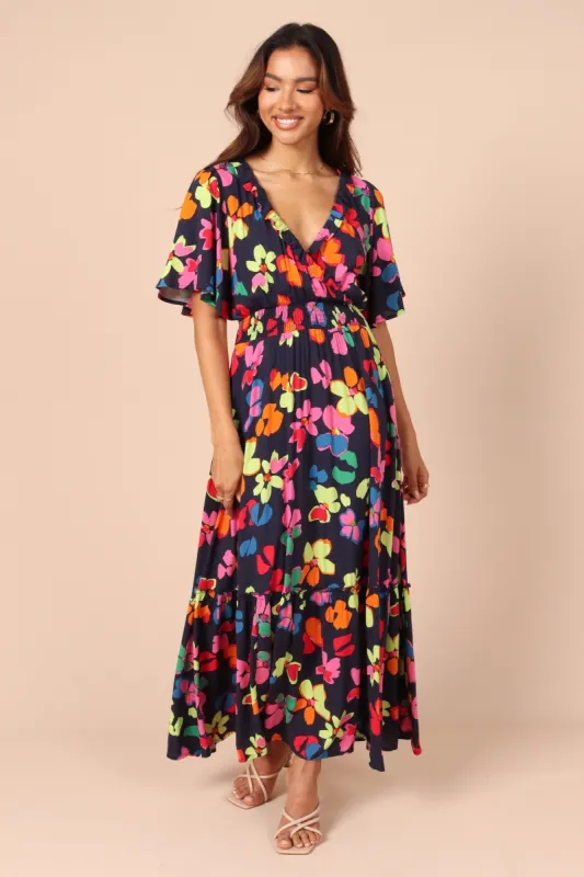 Tibi Frill Neckline Maxi Dress - Black Floral sold by Petal & Pup