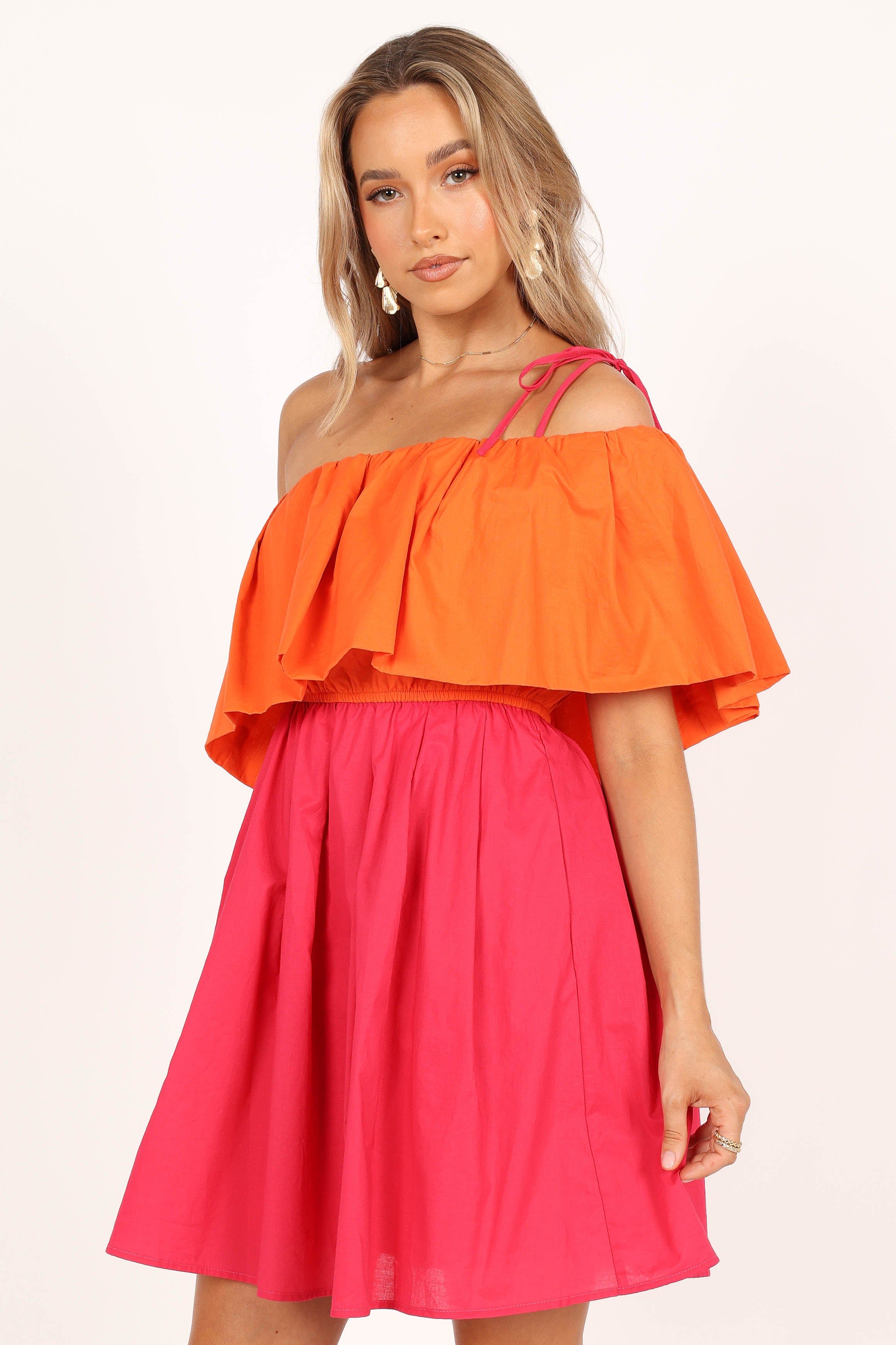 Maeva One Shoulder Mini Dress - Pink/Orange sold by Petal & Pup product image thumbnail 4